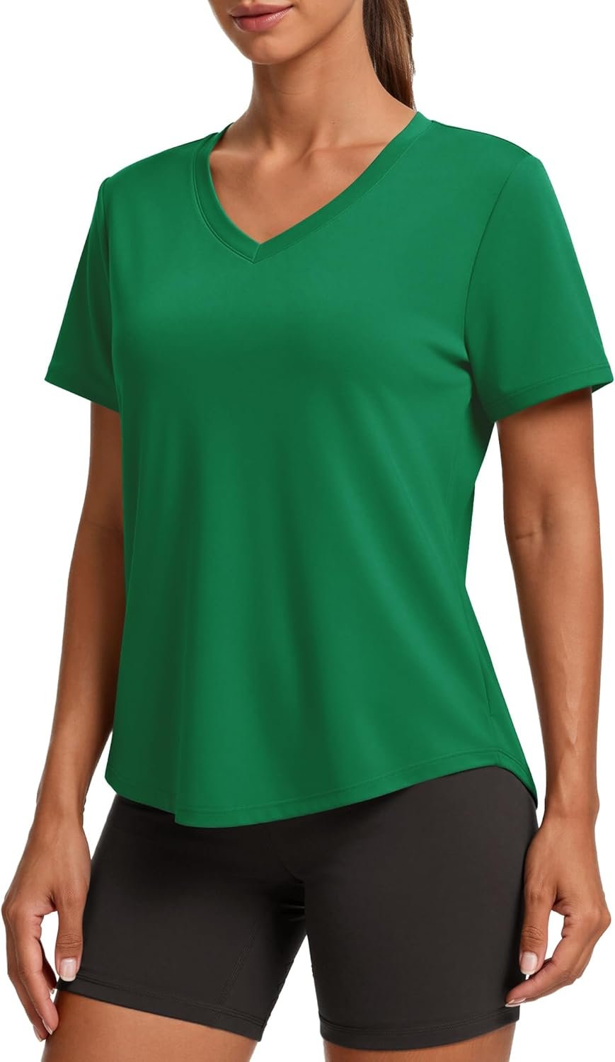 PINSPARK Soft Workout Tops for Women Short Sleeve V Neck Moisture Wicking UPF 50+ Sun Protection Quick Dry Gym Shirts