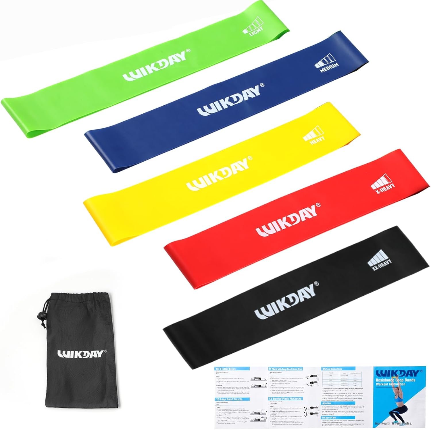 WIKDAY Resistance Bands for Working Out Exercise Loop Bands Workout Bands Set for Men Women Body Stretching, Crossfit Training, Home Workout, Physical Therapy, Booty Legs, Set of 5