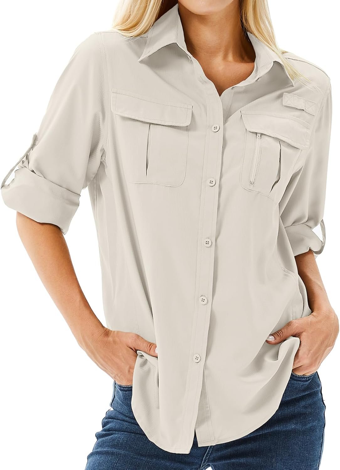 Women’s UPF 50 Long Sleeve Sun Protection Shirts Safari Fishing Hiking