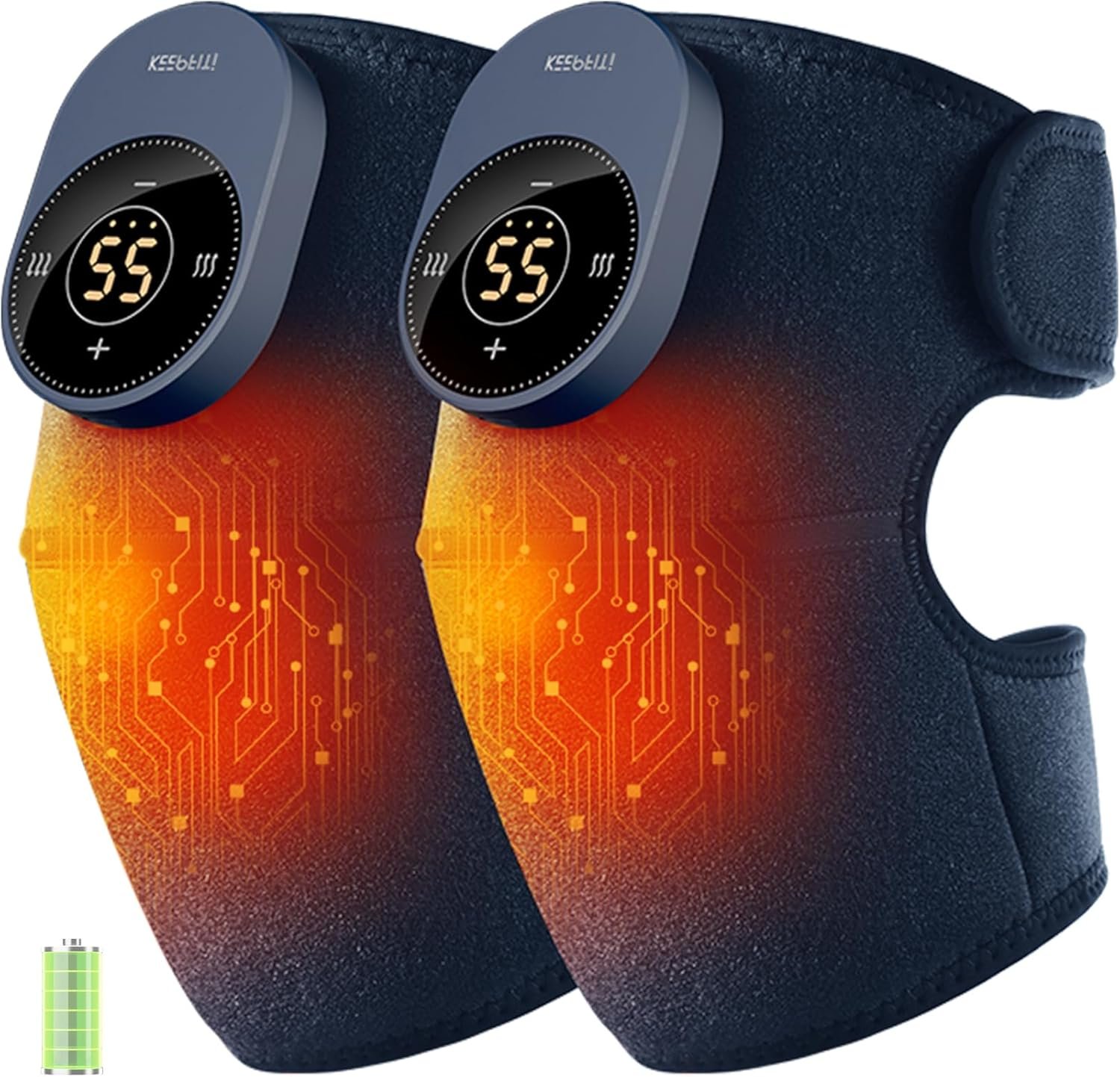 IKEEPFIT Cordless Knee Massager with Heat Vibration for Pain Relief MAXwarm 3.0[2026 Upgraded]-Electric Heated Knee Brace with 3 Heat Levels and 3 Massage Mode, for Men Women(Blue, 2-Pack)