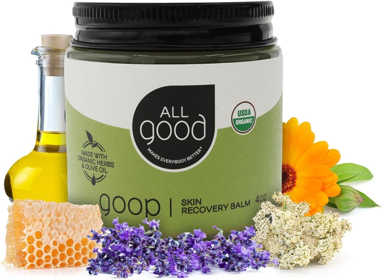 All Good Goop Organic Skin Care Recovery Balm – All Purpose Ointment w/Calendula, Lavender, Beeswax – Chafing Cream, Dry Skin Salve, Cracking Lip Moisturizer – Soothes, Hydrates & Calms – 4oz