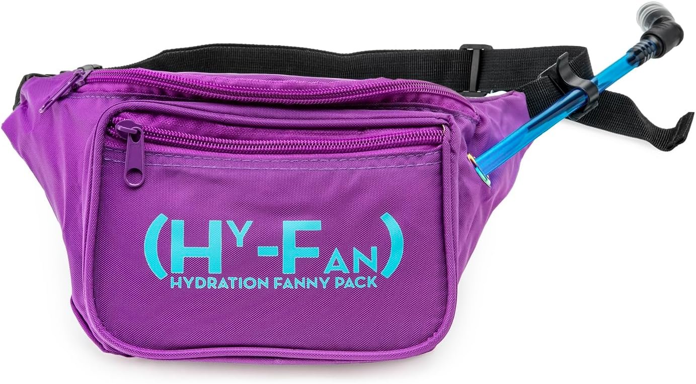 HY-FAN Hydration Fanny Pack with Bladder, 17oz BPA-Free, Hands-Free Design, Secure Pockets, Ideal for Athletic Outdoor Activities, Travel and More – Purple