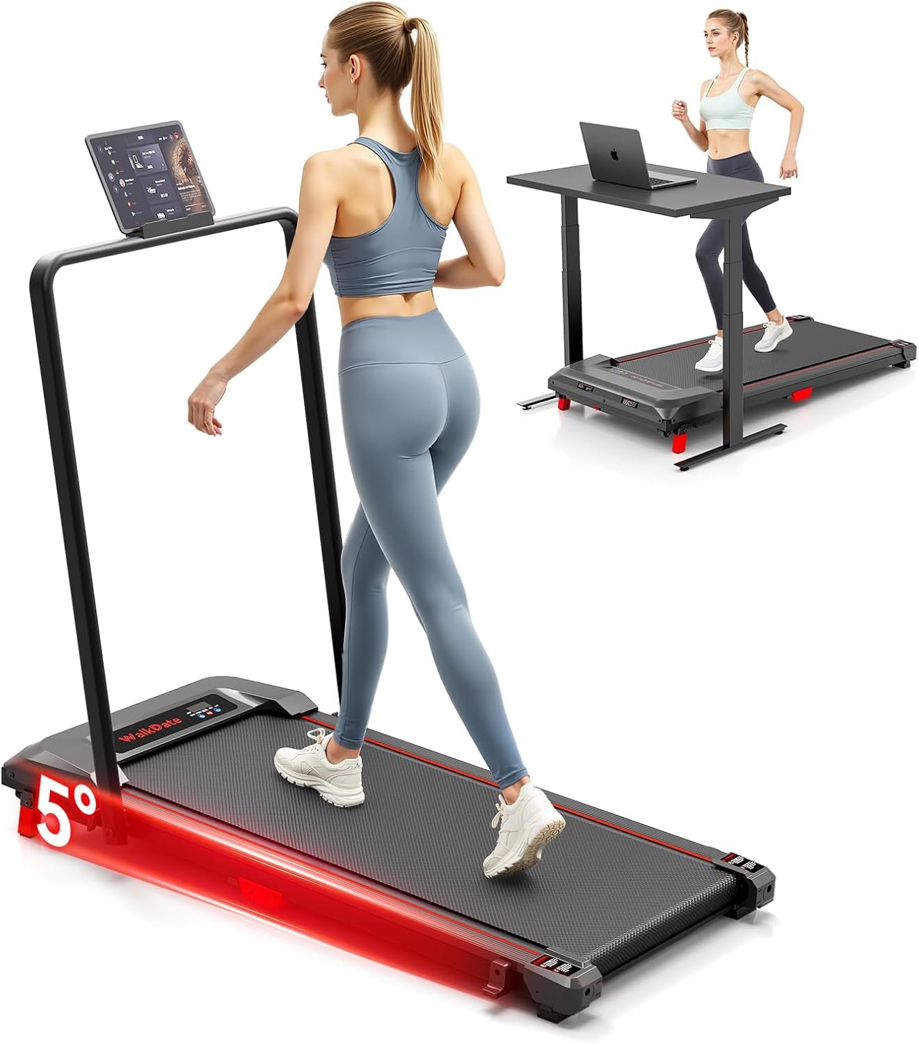 Walking Pad, Incline Walking Pad Treadmill, Under Desk Treadmills 265 Lbs Capacity, 2.5HP Low Noise Portable Running Machine for Home and Office, with LED Display, Remote Control