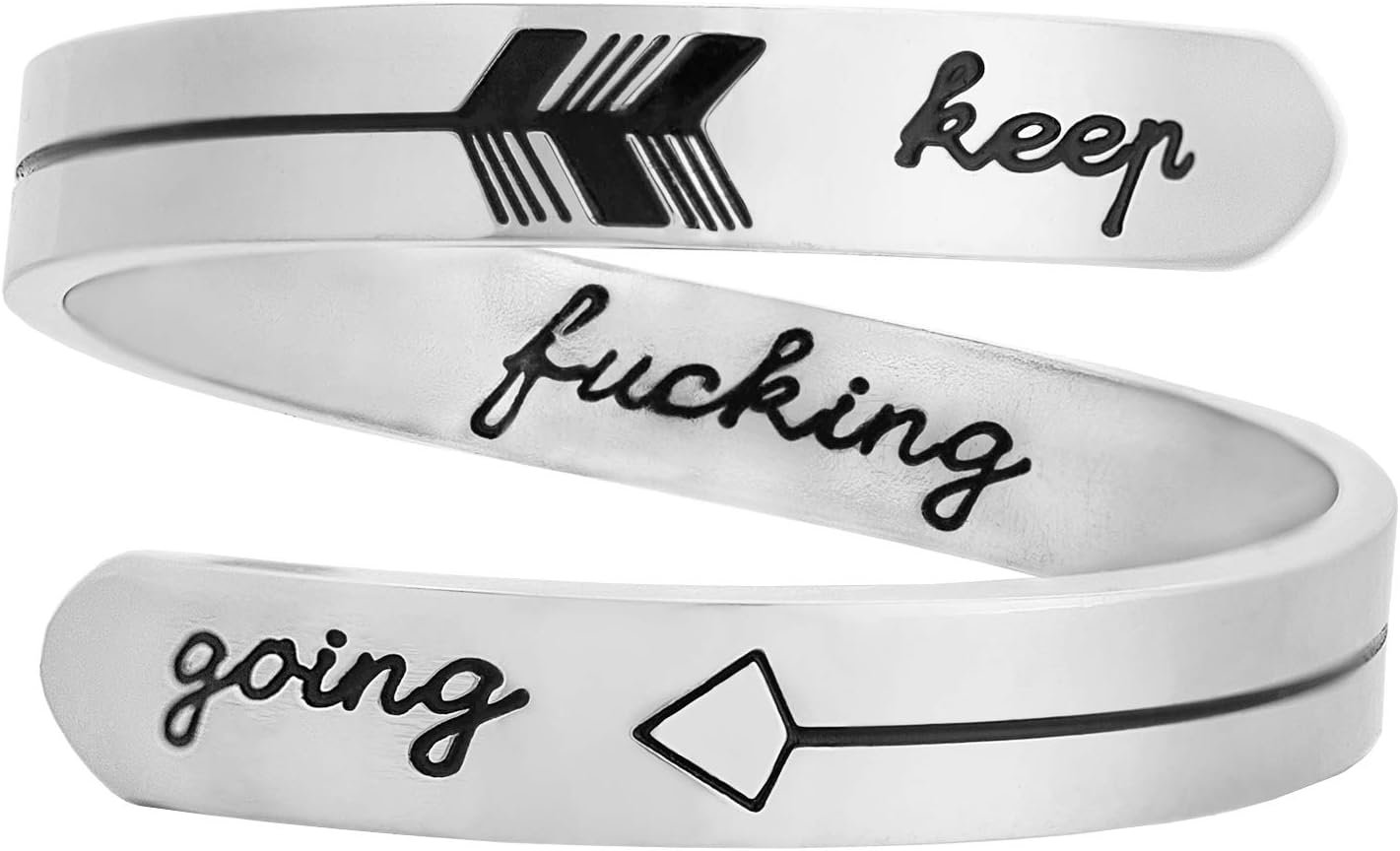 Vrycot Adjustable silvery Inspirational Stainless Steel Adjustable Bands Cool Stacking Opening Gift for Women Statement