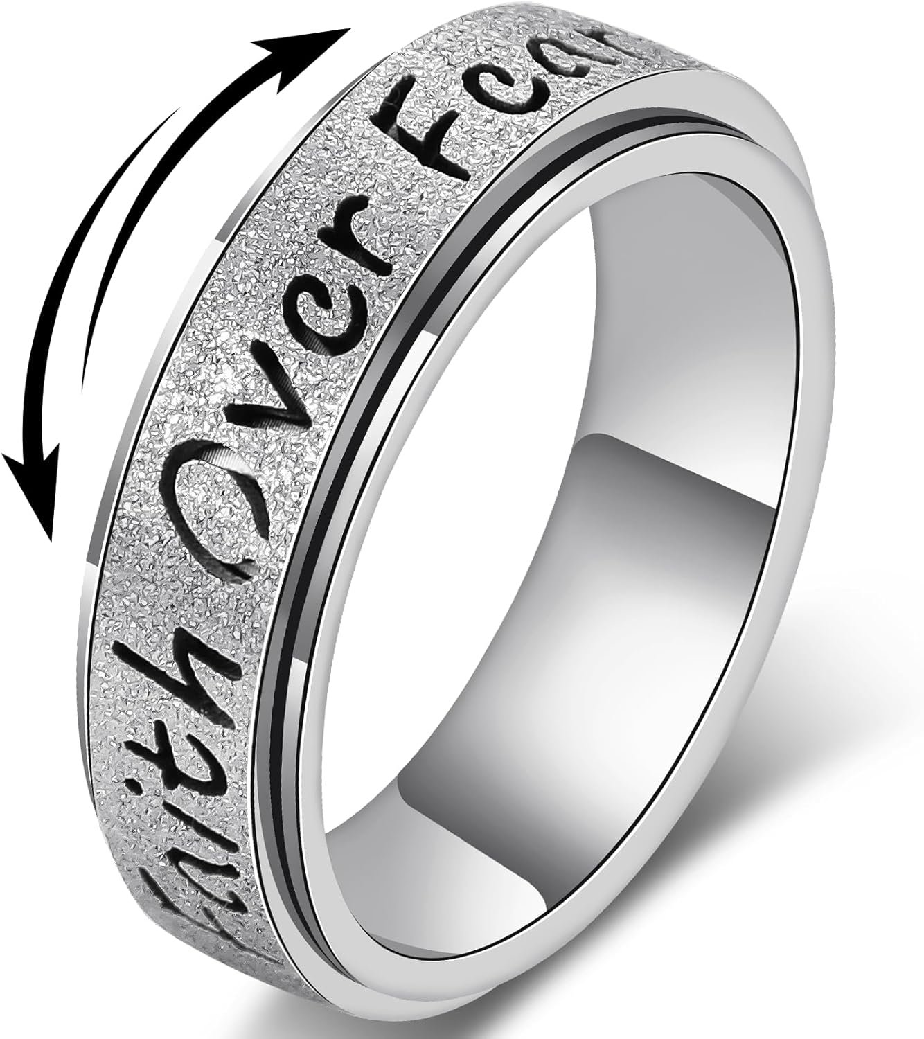 Fidget Spinner Ring for Women – Faith Over Fear Stainless Steel Anxiety Relief Rings for Adults, Christian Inspirational Hope Thumb Ring for Stress & Focus, Jewelry Gift for Women Men