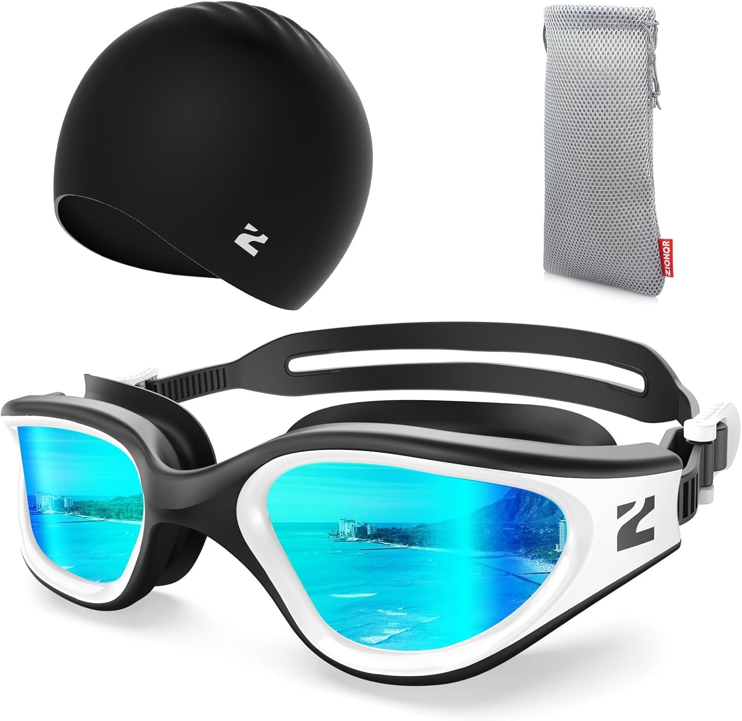 ZIONOR G1 Air Swim Goggles, Anti-Fog UV Protection, Leakproof Comfortable Fit for Adult Men Women, Includes Swim Cap