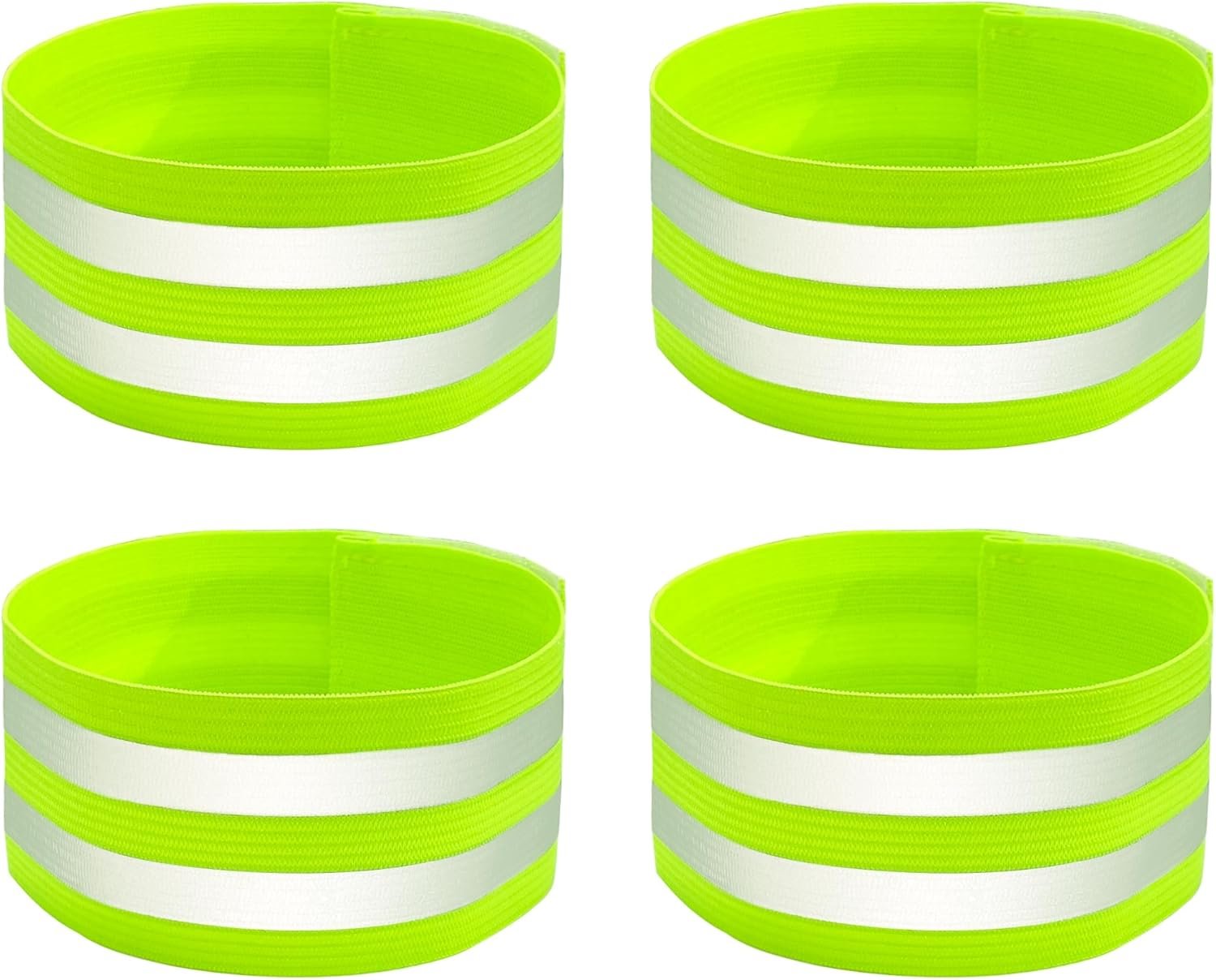 BlingKingdom 4 PCS High Visibility Reflective Armbands, Elastic Reflective Arm Band and Ankle Band, Adjustable Reflective Strap Bracelets for Running, Walking, Cycling