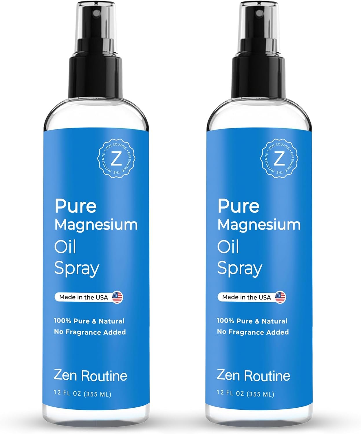 Pure Magnesium Oil Spray 12oz (2-Pack) – USP Grade Topical Magnesium for Feet, Body & Muscles – Helps with Leg Cramps, Relaxation & Recovery – Made in USA