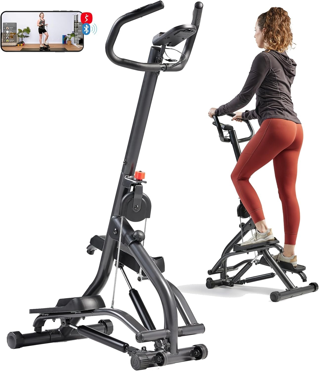 Sunny Health & Fitness 16.9-Inch Mountain Climb Stair Stepper with Handlebar, SunnyFit App Trainer-Led Workouts, Low-Impact Full-Body Cardio, Compact Folding Design – SF-S021001