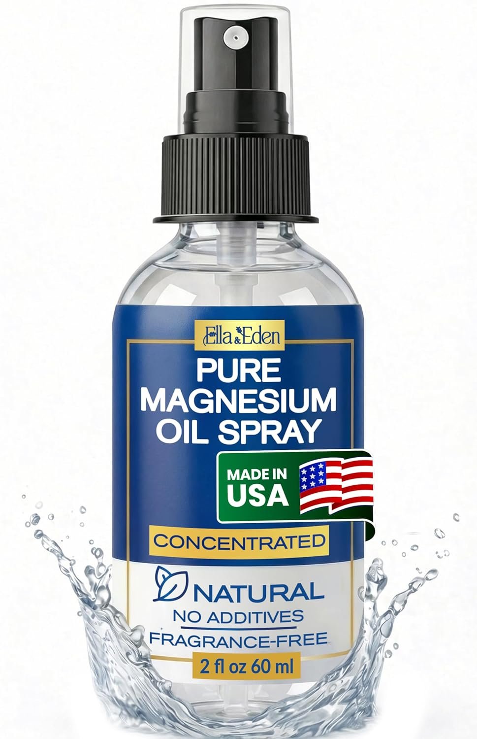Ella & Eden Pure Magnesium Oil – 2 Oz Bottle -Topical Magnesium oil for Feet, Sleep, Muscle Relaxation, Leg Cramps – USA Made – Natural, No Additives, Concentrated Formula
