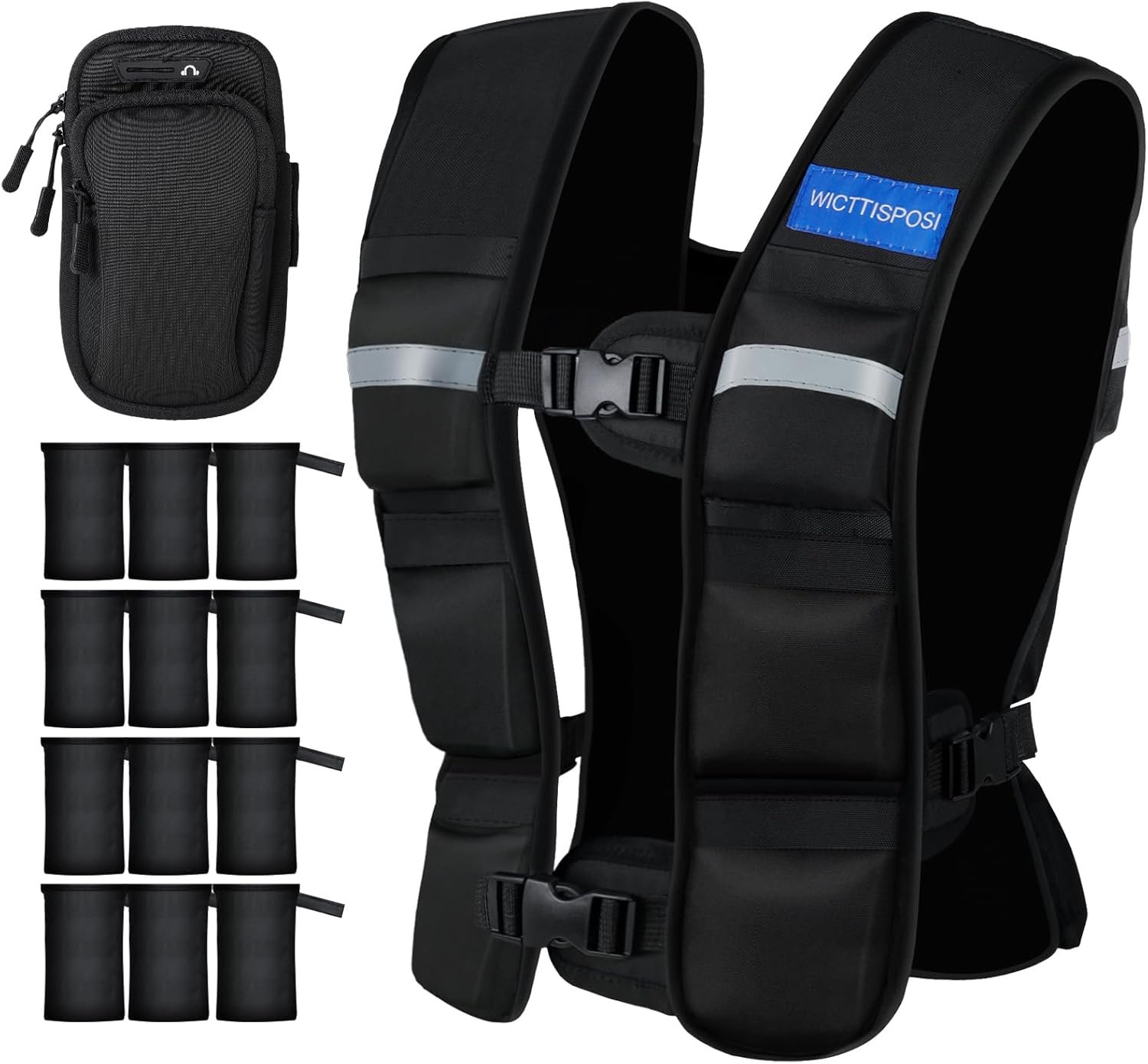 Weighted Vest for Women, 2-12 lbs Adjustable Steel Shot Slim Fit Curvy Workout Vest with Reflective Strips and Phone Armband for Running Walking Fitness
