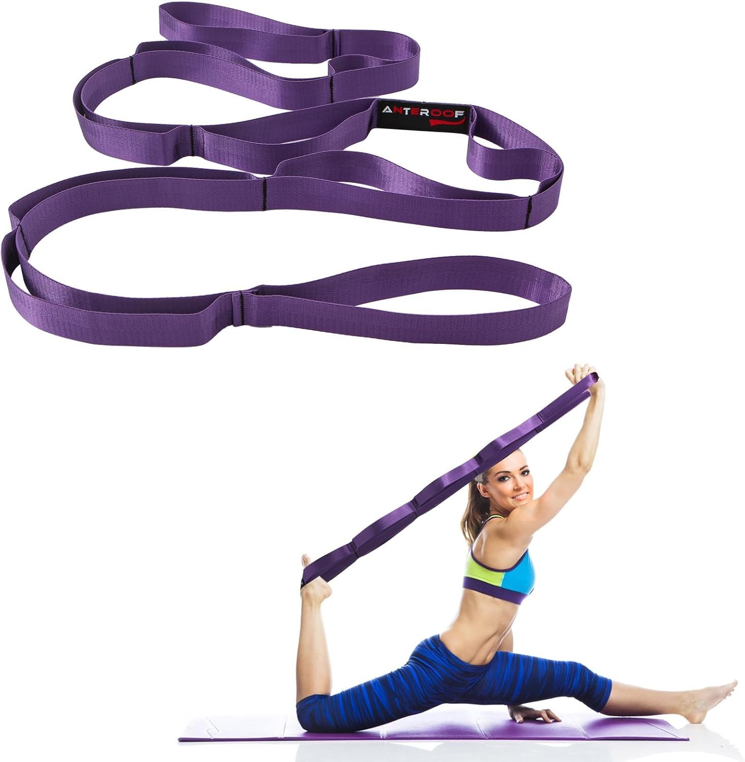 Durable Non-Elastic Stretch Strap for Physical Therapy and Yoga, 10 Loops Stretching Band for Pilates, Flexibility, Exercise – Ideal for Men & Women