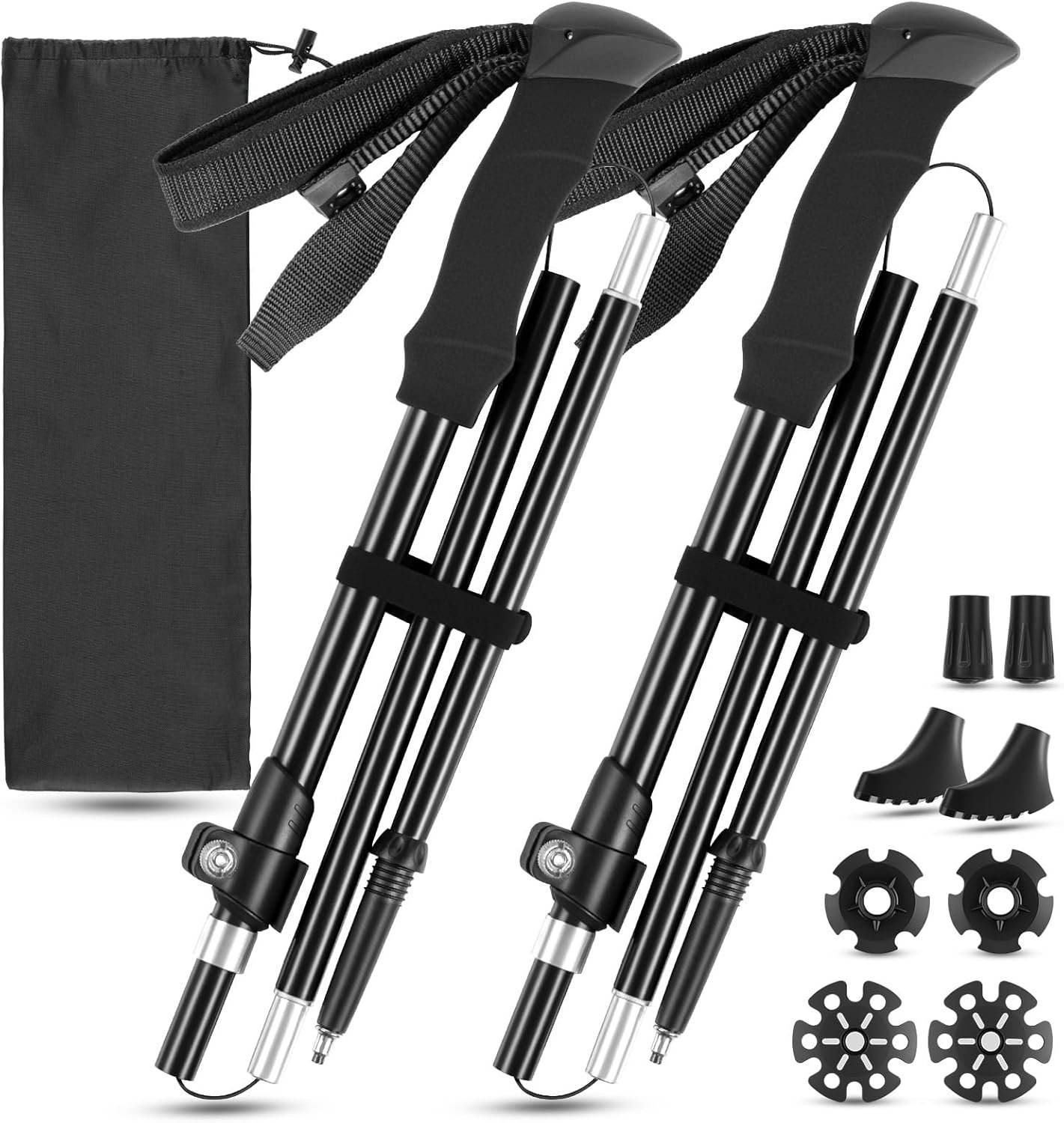 FrutPunch Hiking Poles 2 Pack, Aircraft-Grade Aluminum Alloy Trekking Poles for Hiking, Adjustable and Foldable Design Hiking Sticks, EVA Sweat-Absorbent and Non-Slip Handle for Men, Women, Seniors