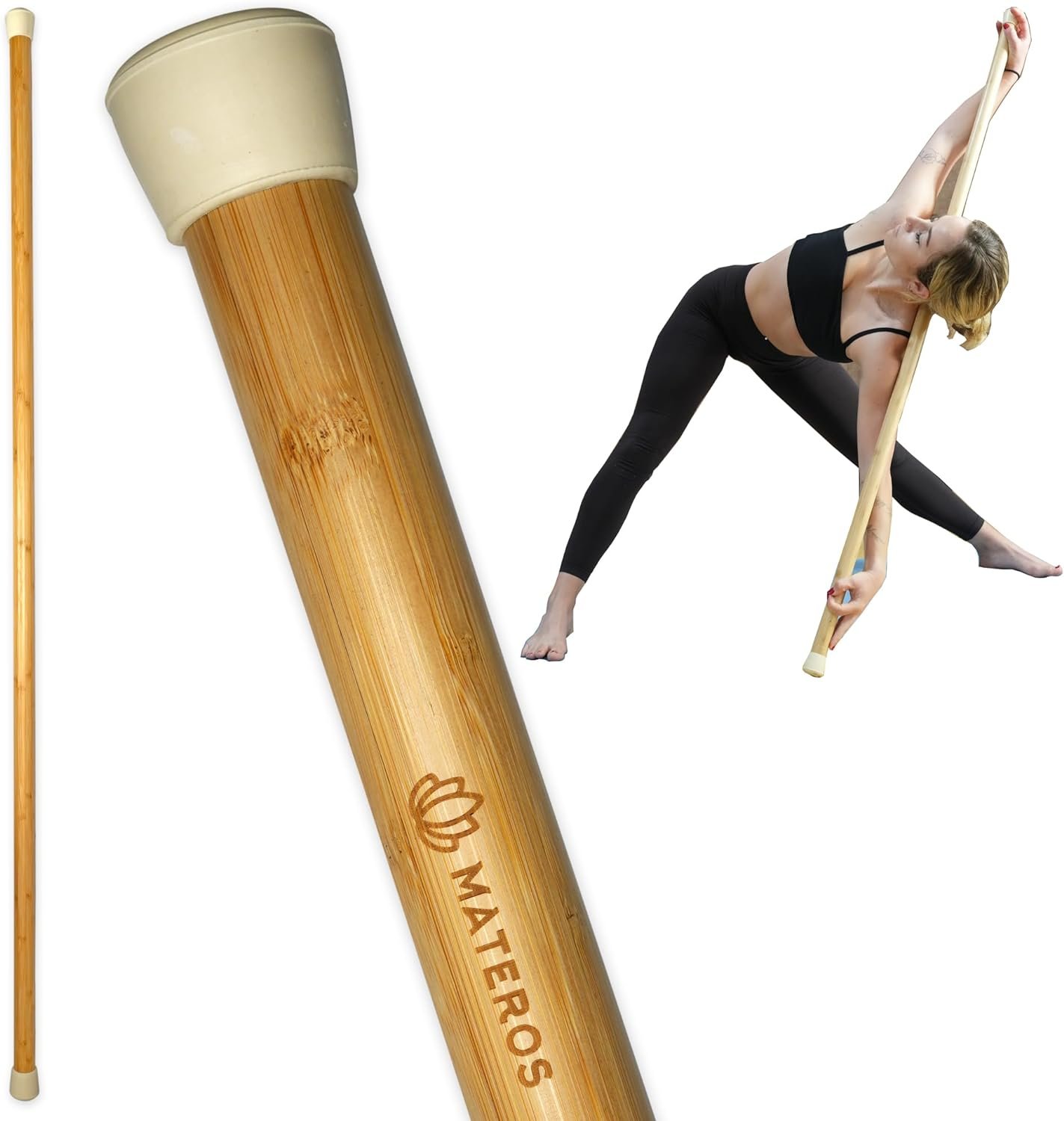 Materos 5ft Yoga Stick Made from Natural Bamboo – Yoga Dowel, Mobility and Exercise Stick for Workout, Stretching, Flexibility, Balance, Physical Therapy | Posture Correction | Lightweight & Sturdy