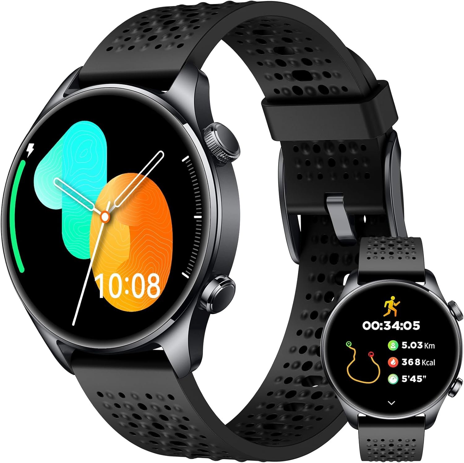 GPS Smart Watch for Men Women (Answer/Make Call), 1.43″ AMOLED Round Display, Built-in GPS, 3ATM Waterproof, Heart Rate/Sleep/SpO2 Monitor, 100+ Sport Modes for Android iPhone Samsung