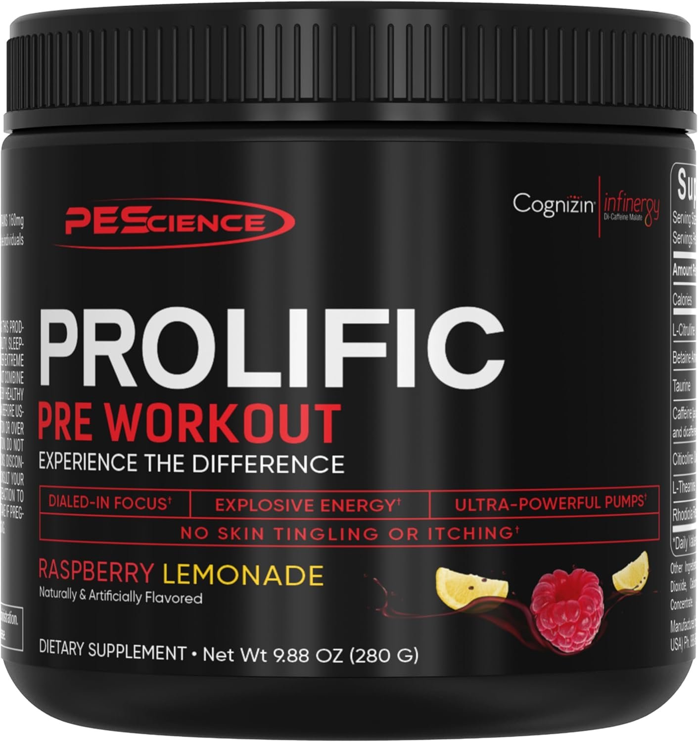 PEScience Prolific Pre Workout Powder for Men & Women with L-Citrulline Nitric Oxide Booster, Energy Powder & Nootropic for Focus – Preworkout Without Beta Alanine – 40 Scoops, Raspberry Lemonade