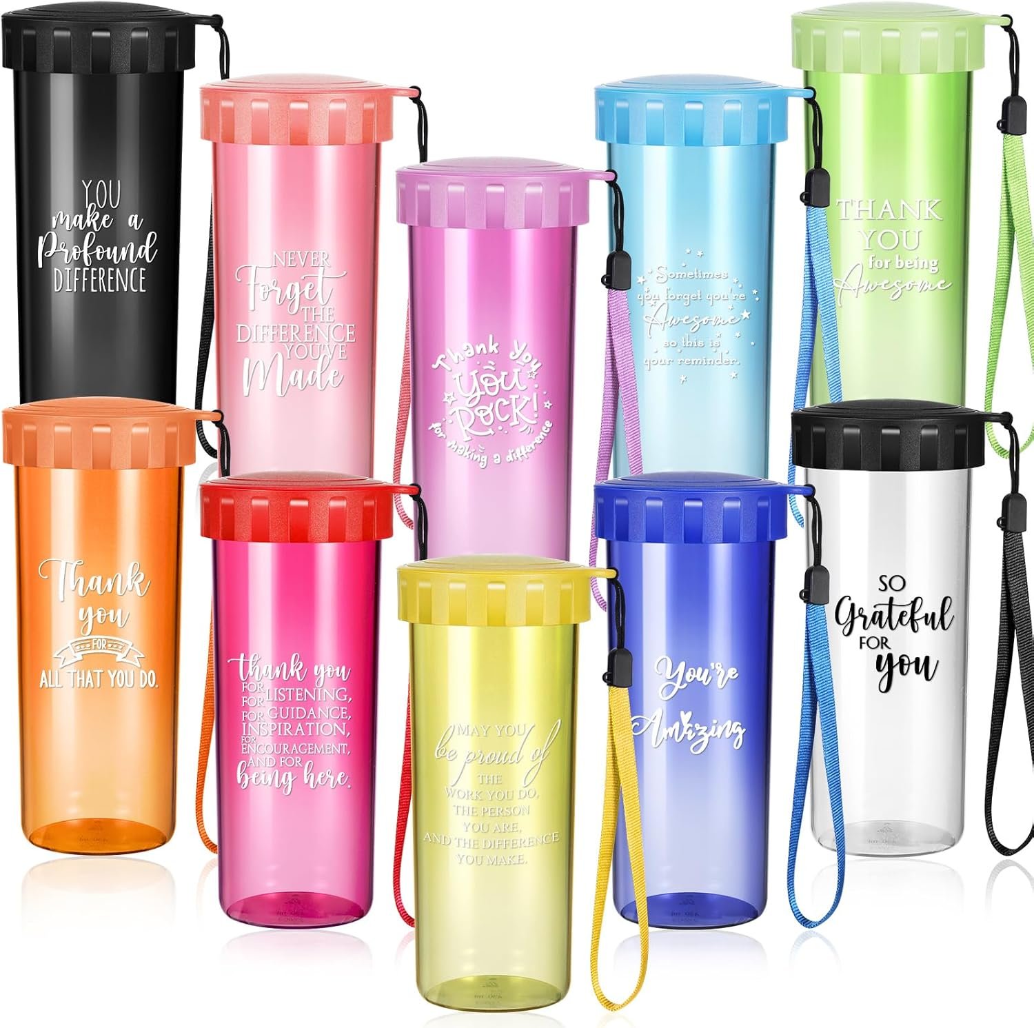 Didaey 10 Pcs 15 oz Employee Appreciation Gifts Bulk Nurse Thank You Inspirational Water Bottle with Large Mouth for Nurse Staff Team Teacher Party Favor(Multicolor)