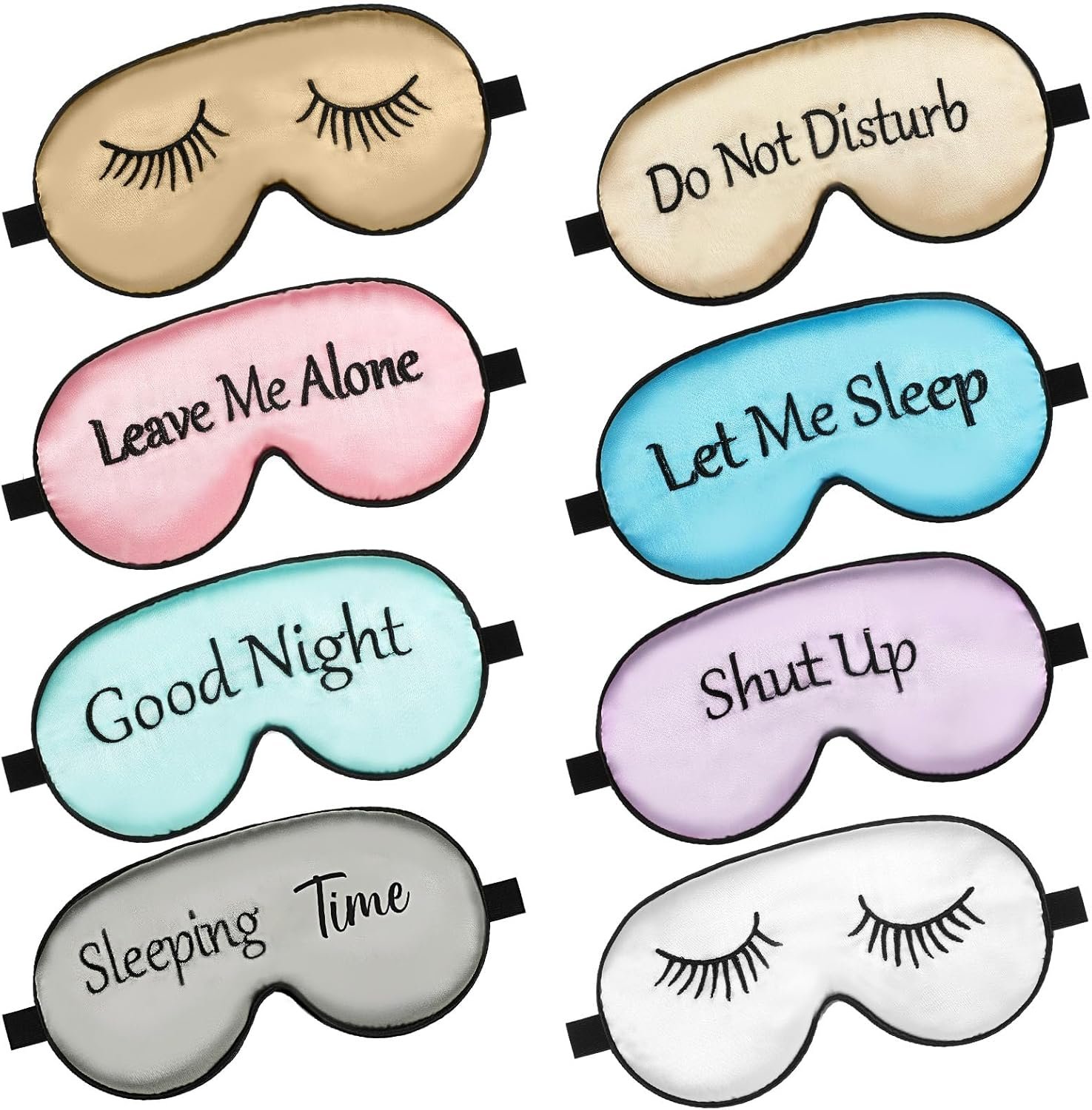 8 Pieces Funny Sleep Mask Silk Eye Mask with Adjustable Strap Soft Cute Blackout Blindfold Eye Cover for Women Men Full Night’s Sleep, Travel, Nap, Meditation(Elegant Colors)