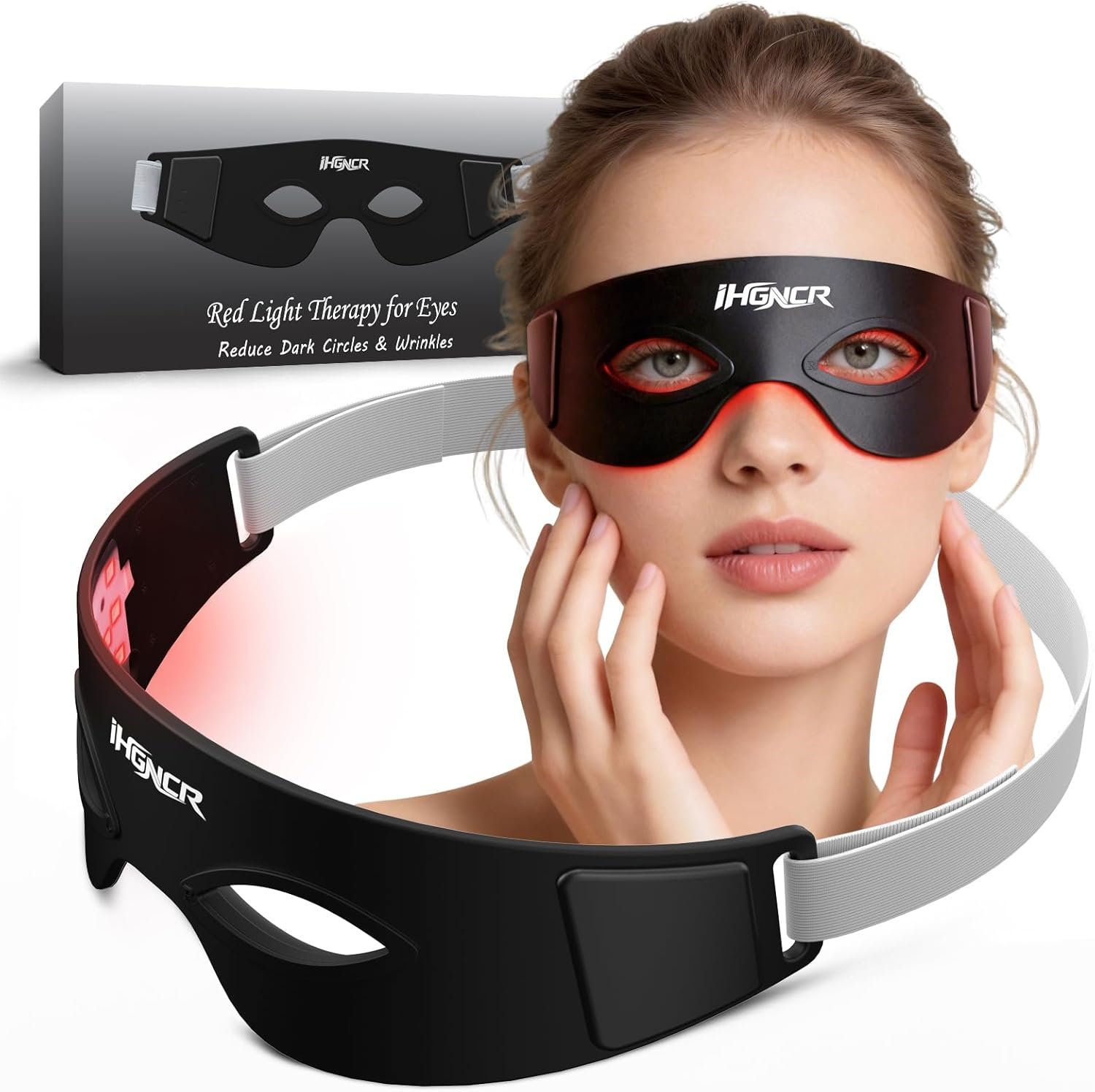 Red Light Therapy for Eyes – Red Light Therapy Glasses & Eye Pods for Eye Bags to Reduce Fine Lines, Dark Circles, and Puffiness for Men & Women – Black One Size