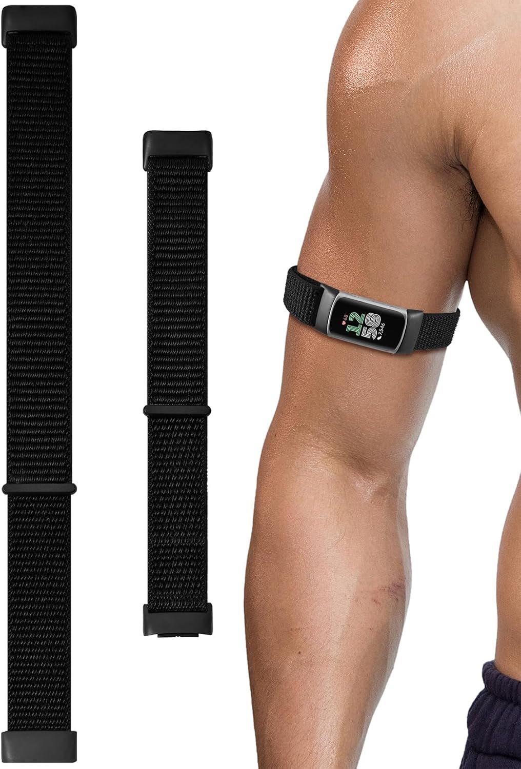 Arm/Ankle/Wrist Band Compatible with Fitbit Charge 6/5 Fitness Tracker, Adjustable Velcro Nylon Sport Workout Replacement Strap for Charge 5/6 Women Men Armband/Ankleband/Wristband Accessory (Black)