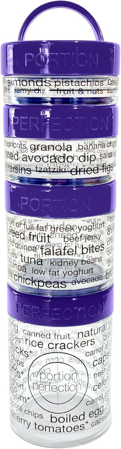 100 Cal Stackable Snack Containers for Weight Management, Food Portion Control Containers for Weight Control with Instructions for Men, Women and Bariatric Must-Haves (Purple)