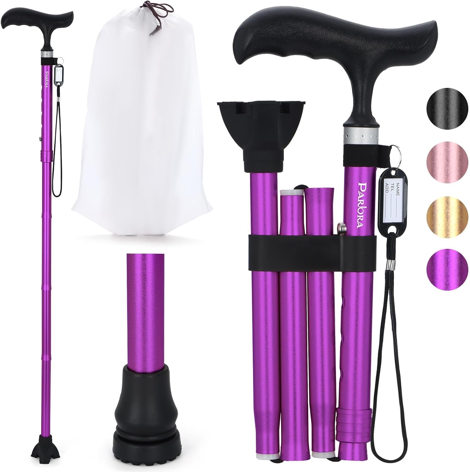 Parlora Folding Walking Cane for Women/Men-Lightweight,Adjustable,Collapsible Walking Stick for Seniors & Adults,Balancing Mobility Aid with Anti-Slip Tip,Compact for Travel and Daily Use