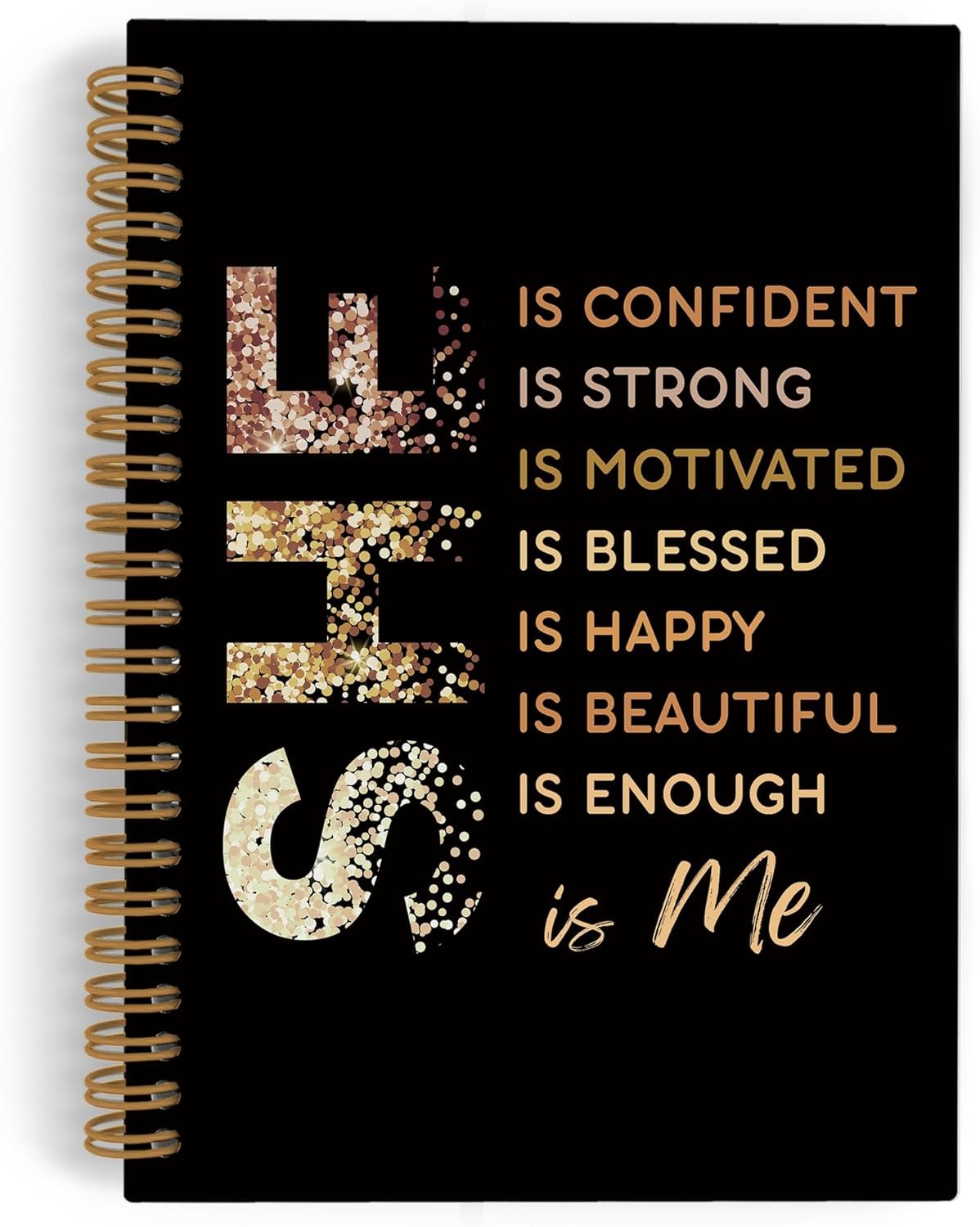 Gold She Is Me Affirmations Spiral Notebook, Inspirational Self Care Journal Notebook, Self Love Notebooks for School Work, Positive Office Supplies Gifts for Women Girls Friends, 5.5×8.3 Inch