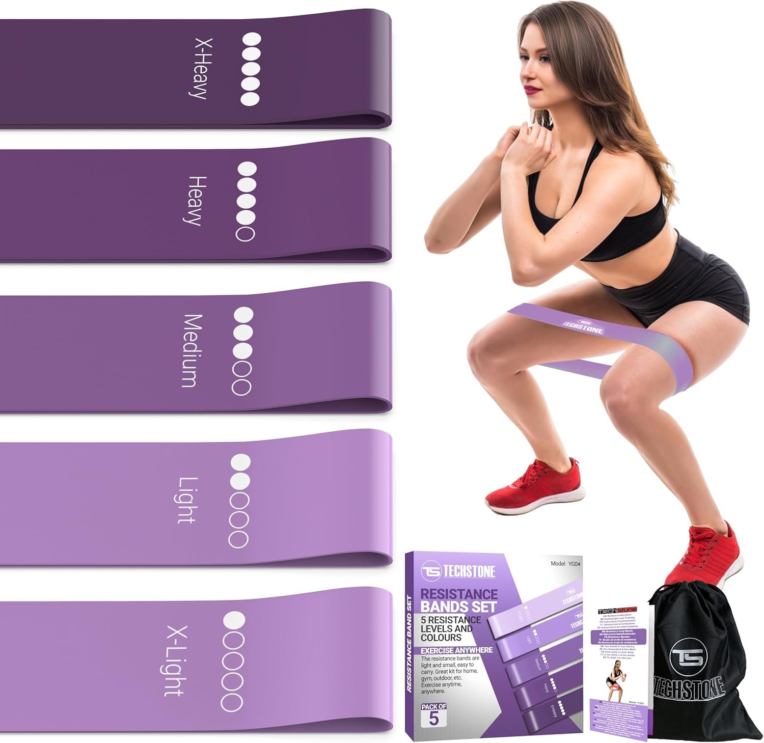 TechStone Resistance Bands Set – 5 Levels Loop Exercise Bands for Men & Women, Elastic Workout Bands for Home Gym, Training, Yoga & Fitness, Carry Bag Included