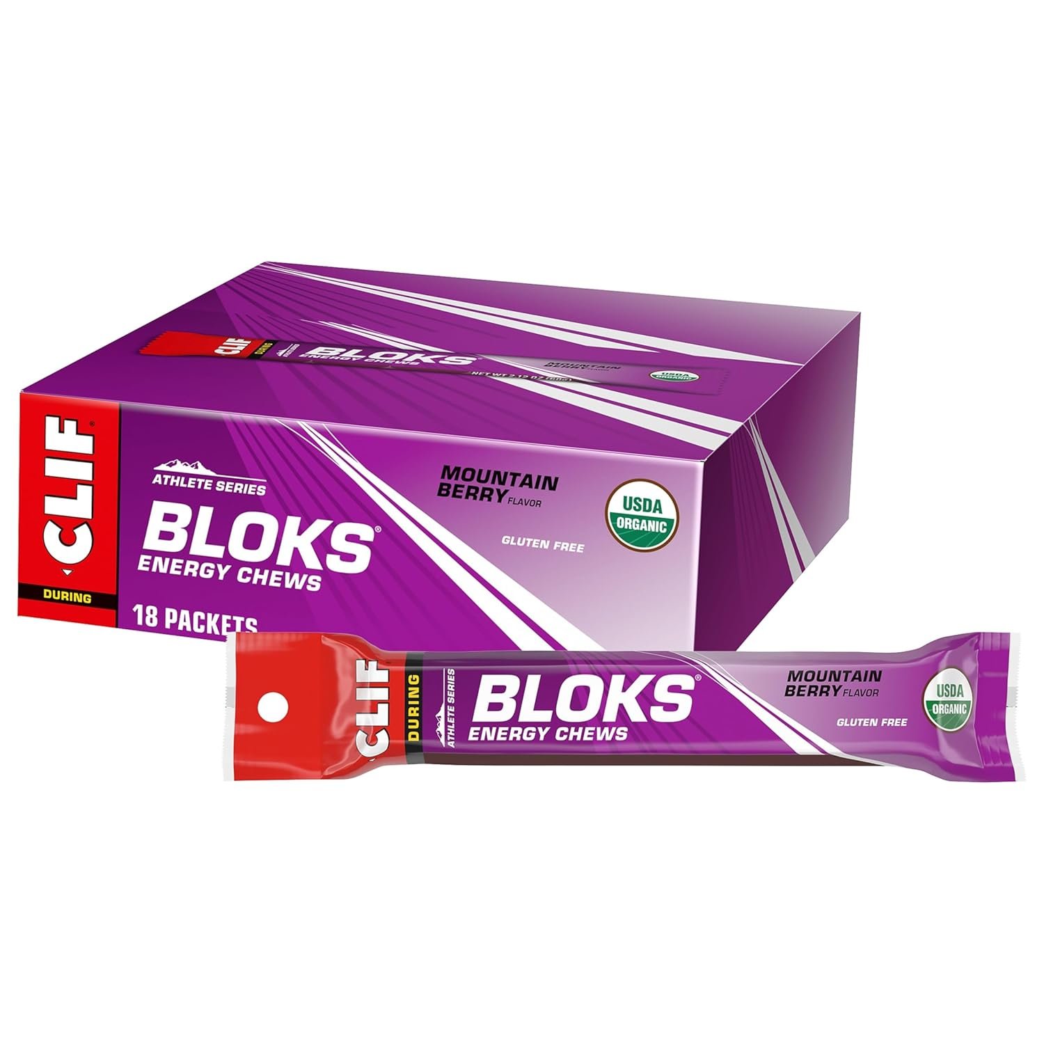 CLIF BLOKS – Mountain Berry Flavor – Energy Chews – Non-GMO – Plant Based – Fast Fuel for Cycling and Running – Quick Carbohydrates and Electrolytes – 2.12 oz. (18 Count)