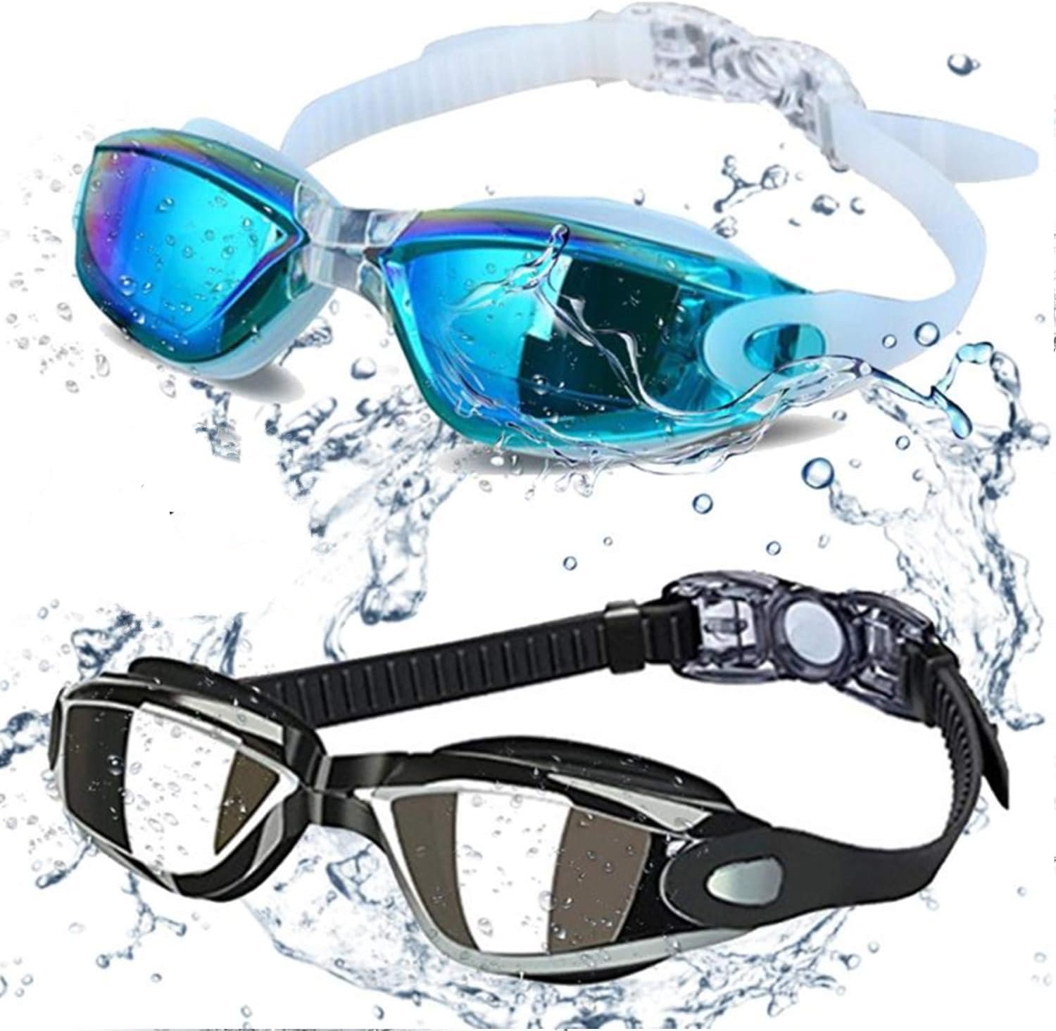 Swim Goggles – Swimming Goggles,Pack of 2 Professional Anti Fog No Leaking UV Protection Wide View for Women Men Adult Youth Kids