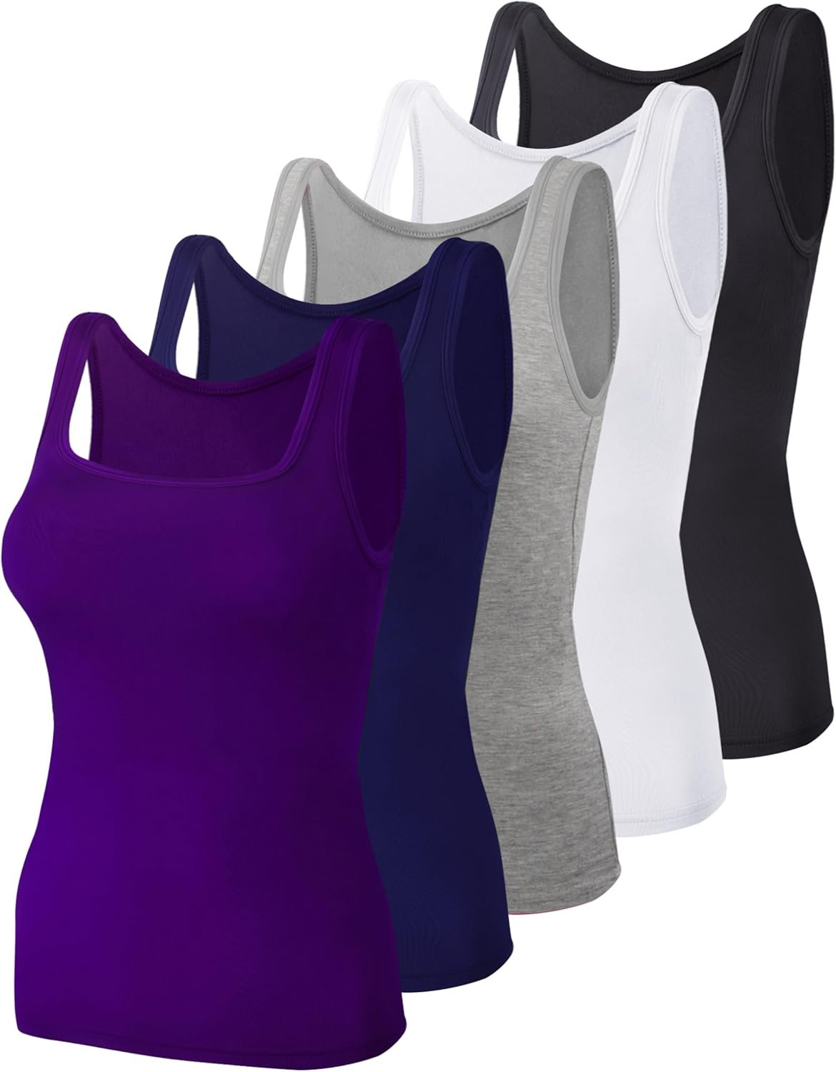 BQTQ 5 Pack Women’s Tank Tops Square Neck Sleeveless Ladies Tank Top Undershirts