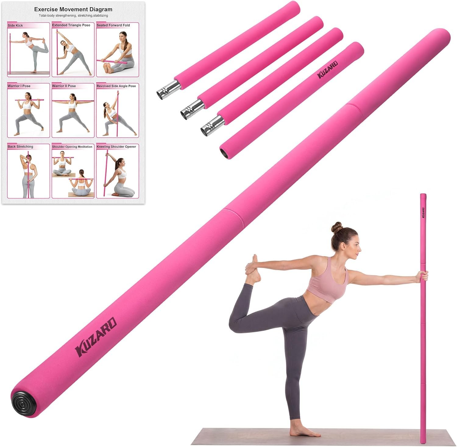 Yoga Stick, 58 Inch Mobility Stick with 3 Adjustable Lengths. Threaded Stable Alloy Steel Exercise Equipment for Stretching, Fitness, Posture Correction & Therapy – For Women & Kids at Home