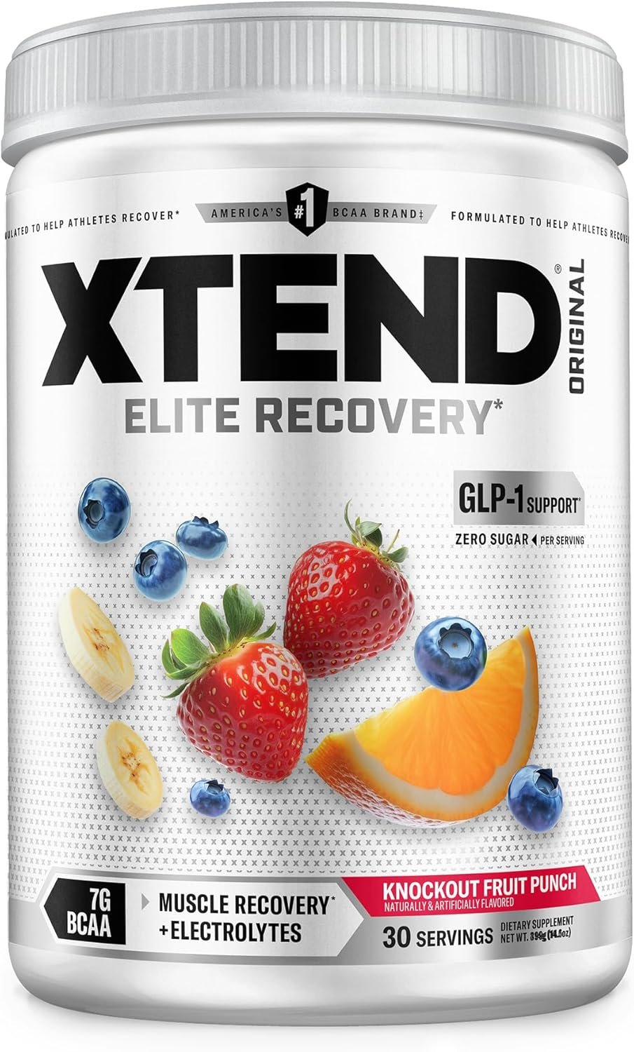 Xtend Original BCAA Powder, 7g BCAAs and 2.5g L-Glutamine for Muscle Recovery Hydration and Lean Muscle, Sugar Free Intra and Post Workout Drink with Electrolytes, Knockout Fruit Punch, 30 Servings