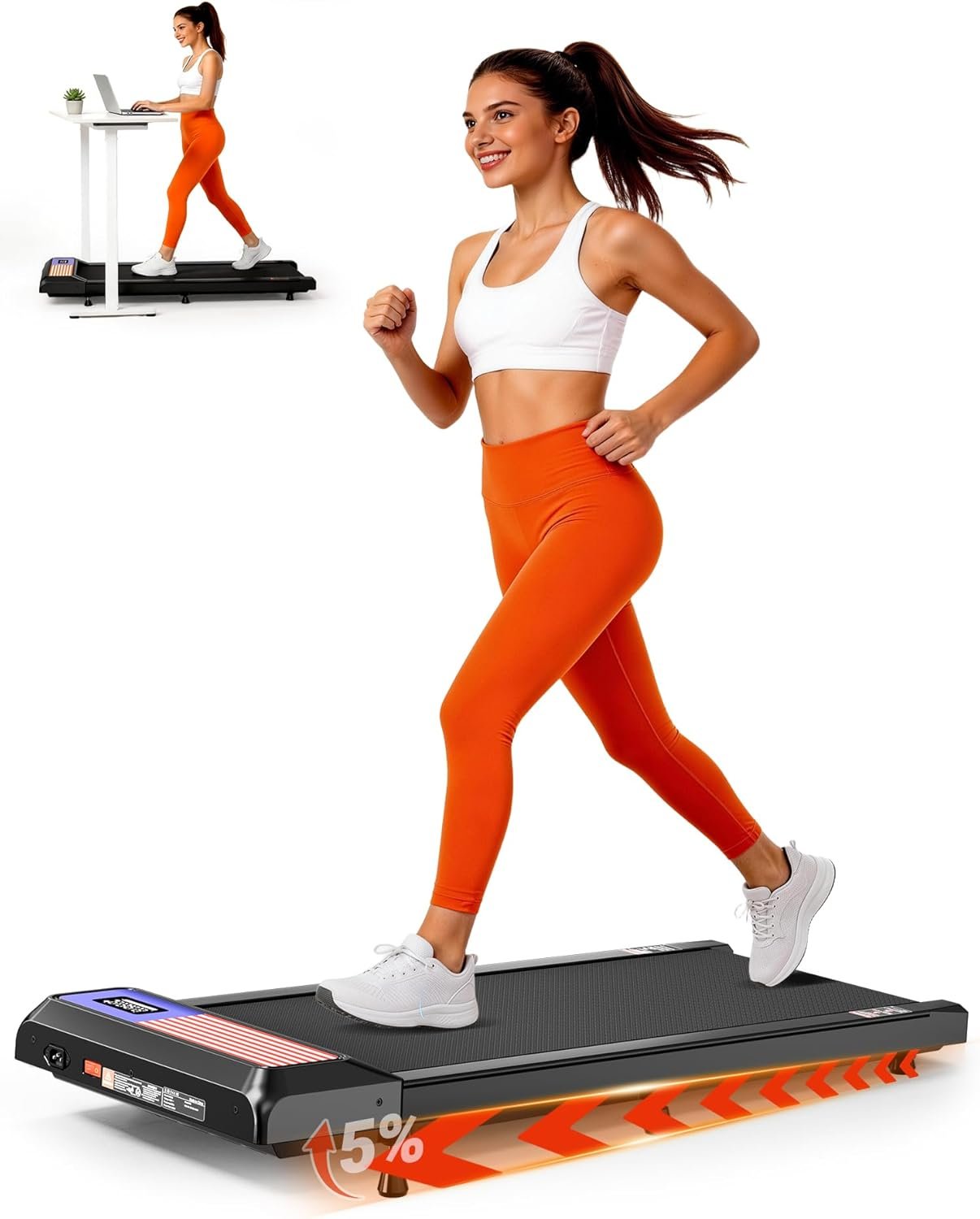 Walking Pad Treadmill with 5% Incline, Under Desk Treadmill for Home Office, 2.5HP Quiet Portable Walking Pad, 265 lbs Capacity, Compact Treadmill for Small Spaces with 15″ x 35.4″ Belt