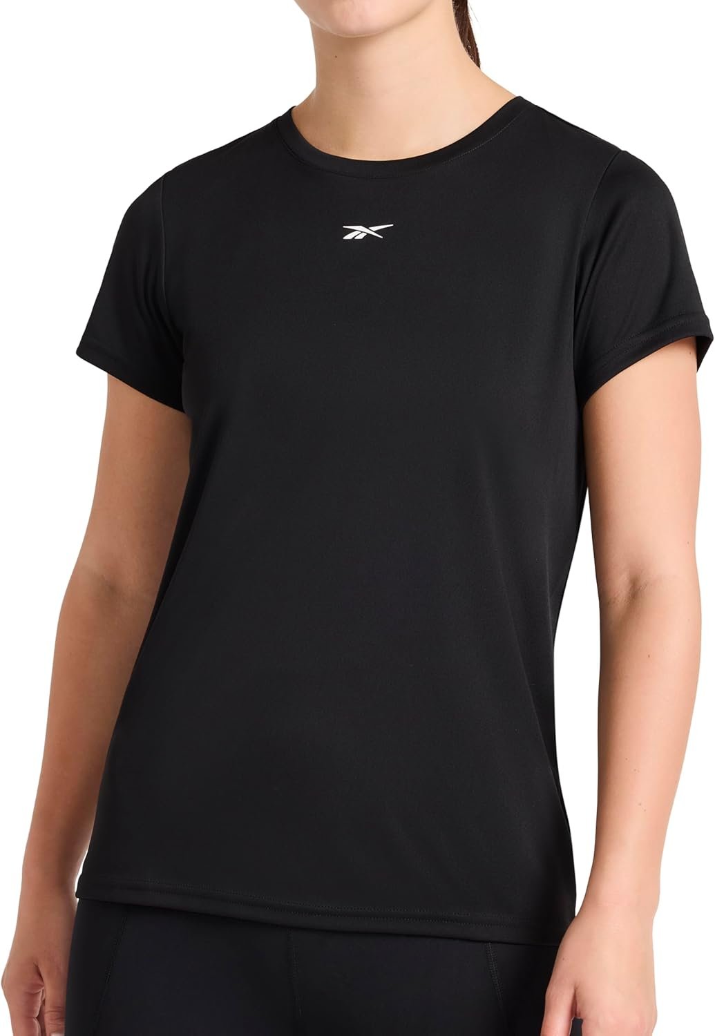 Reebok Women’s Small Logo Short Sleeve Crewneck T-Shirt, Lightweight, Moisture Wicking