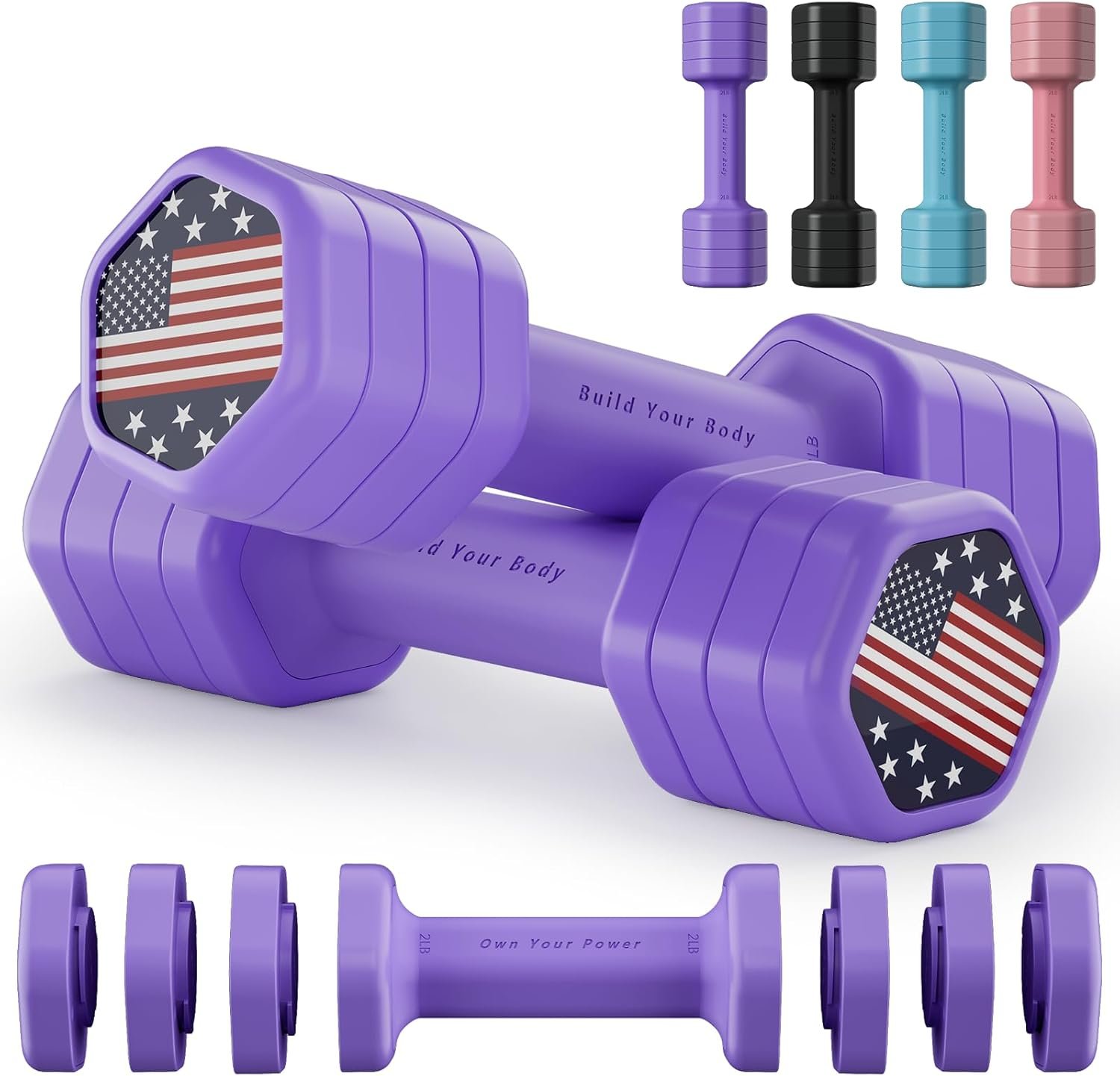 Zempox Adjustable Dumbbell Set of 2, 4 in 1 Hand Weights for Women at Home, 5 lb Weights Dumbbells set of 2, Each 2lb 3lb 4lb 5lb with TPU Soft Rubber Handle for Home Gym Exercise Training