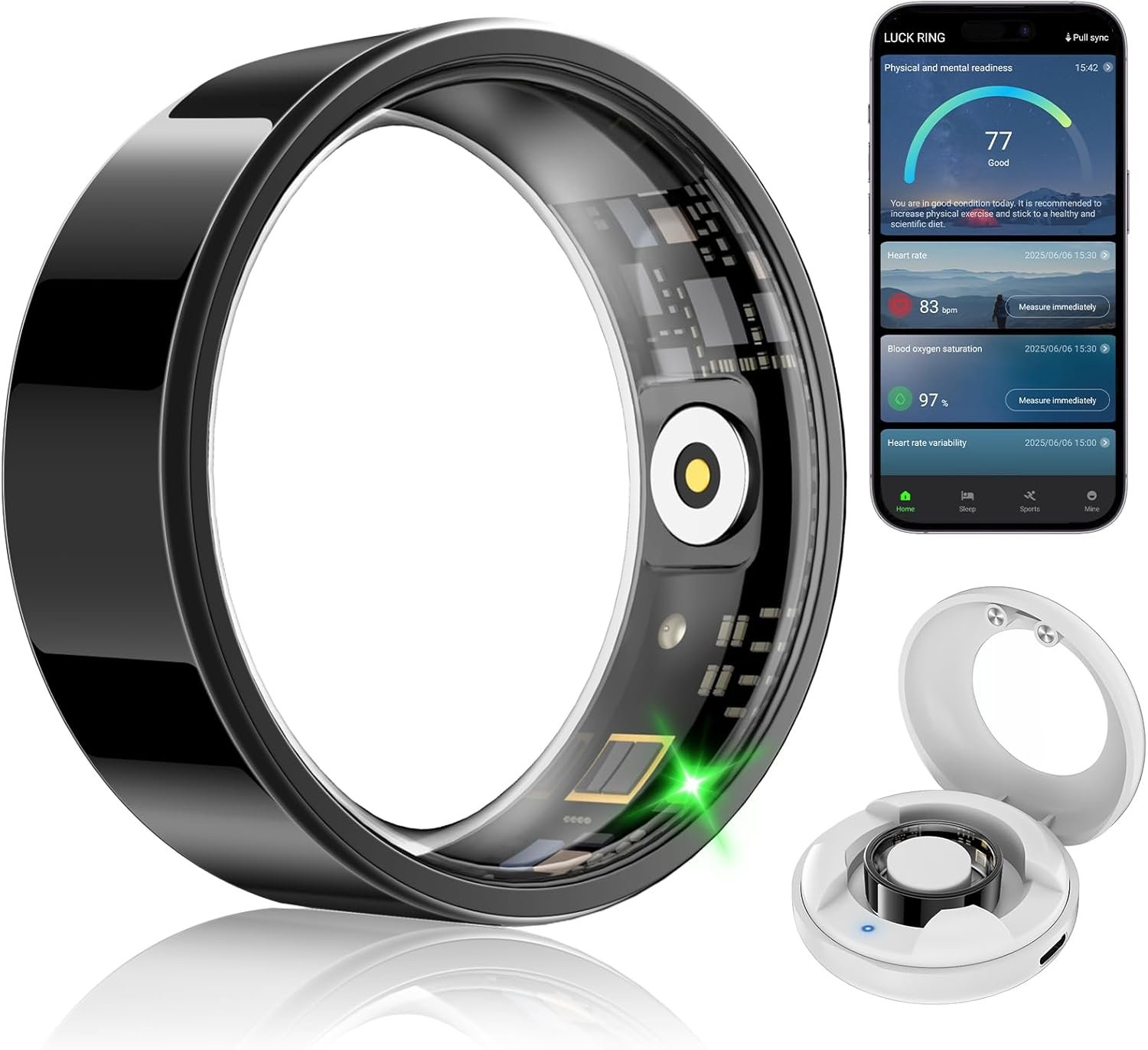 Smart Fitness and Activity Ring for Men and Women – Track Heart Rate Stress Sleep Steps and Blood Oxygen, 10ATM Waterproof Fitness Tracker for iPhone and Android, No Subscription Fee, Size 13