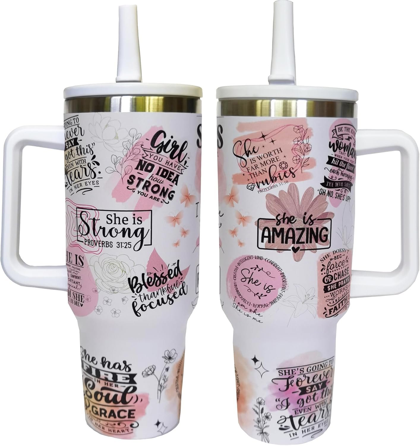 Positive Affirmation 40 Oz Tumbler Mugs with Handle,Daily Affirmation Water Bottle, Inspiration Motivation Gift for Friends Women Sister
