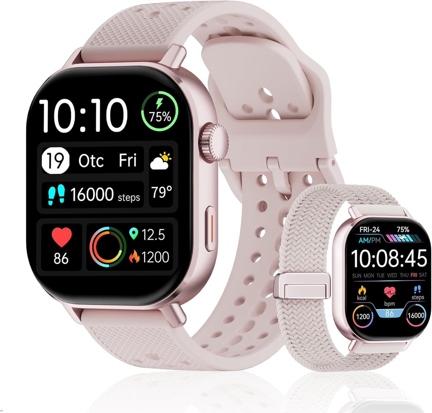 Tracks Steps Sleep Heart Rate Oxygen Built-in GPS Running Watch, On Battery Long Life, 50m Waterproof, Runners Calorie Swimming Counts Bands, AMOLED Display Step Counter Men Women (Pink)