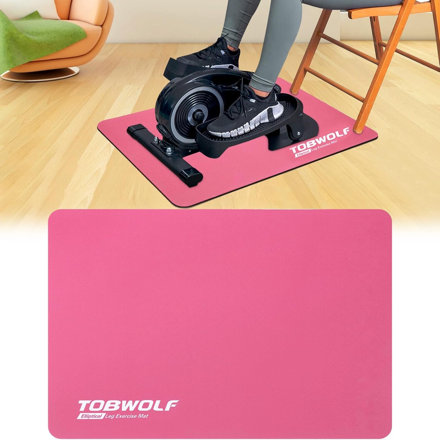 TOBWOLF Non-Slip Workout Mat for Ellipse Leg Exerciser, Ellipse Machine Mat, Exercise Mat for Under Desk Ellipticals, Suitable for Electric Seated Foot Pedal Exerciser, Stability & Floor Protection