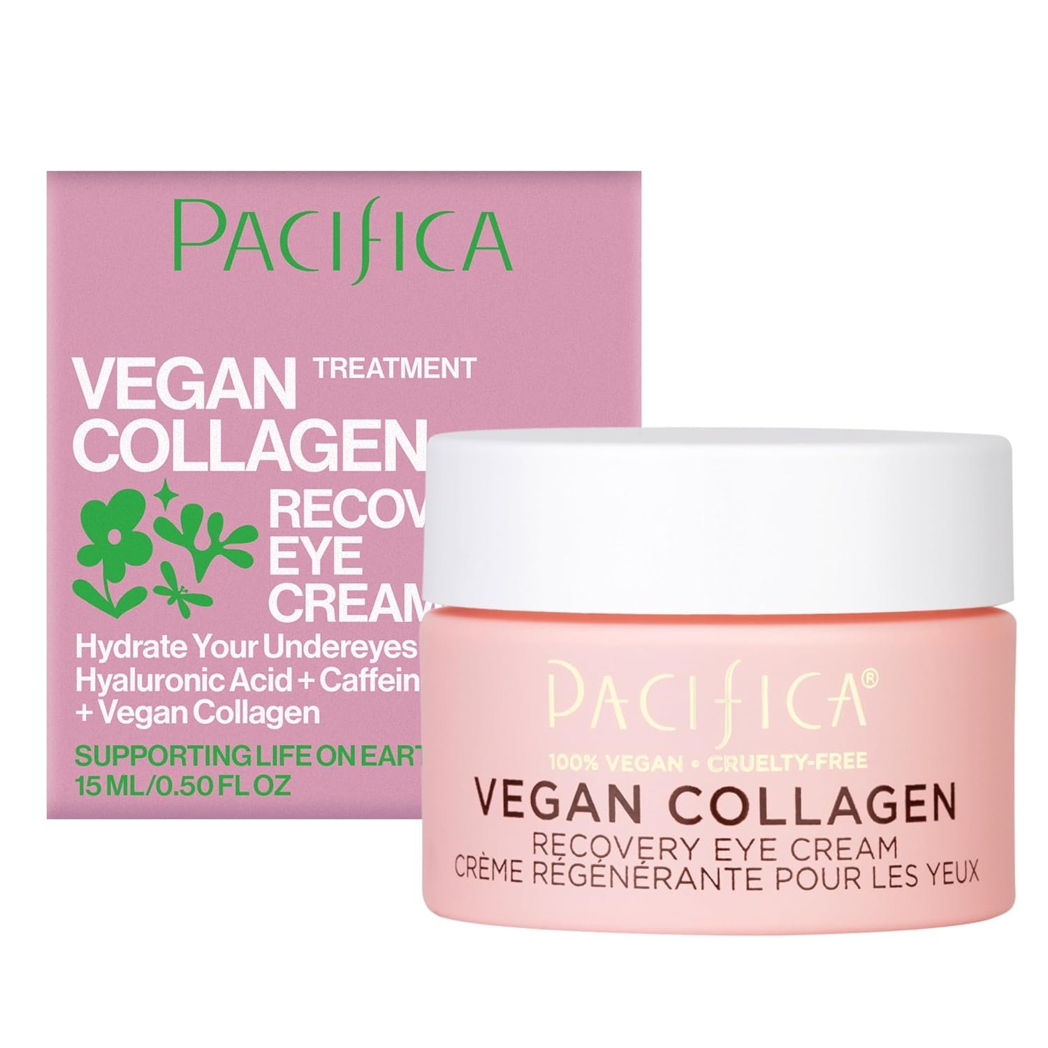 Pacifica Vegan Collagen Overnight Recovery Cream – 2-in-1 Anti-Aging Face Moisturizer & Under Eye Cream Night, Hydrating Collagen + Hyaluronic Acid & Caffeine Formula for Dry, Dull Skin Fragrance-Free