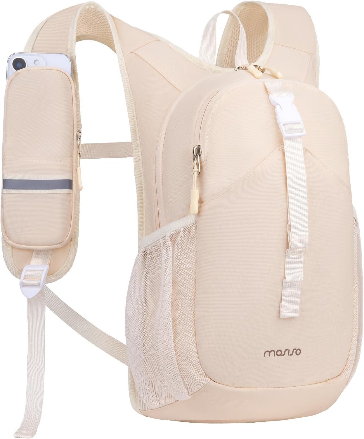 MOSISO 10L Small Hiking Backpack for Women Men, Foldable Casual Daypack Lightweight Packable Backpack with Front Quick Access Pocket for Travel Camping Outdoor, Beige