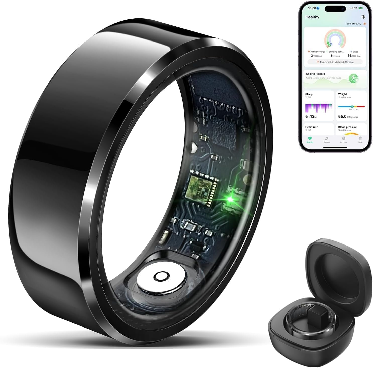 2025 Smart Ring with Air Gesture Control,Heart Rate&Sleep Monitor -Stylish Fitness Ring for Men&Women,IP68 Waterproof,Activity Tracker Records Steps Distance,Compatible with Android&iOS (Black, 10#)