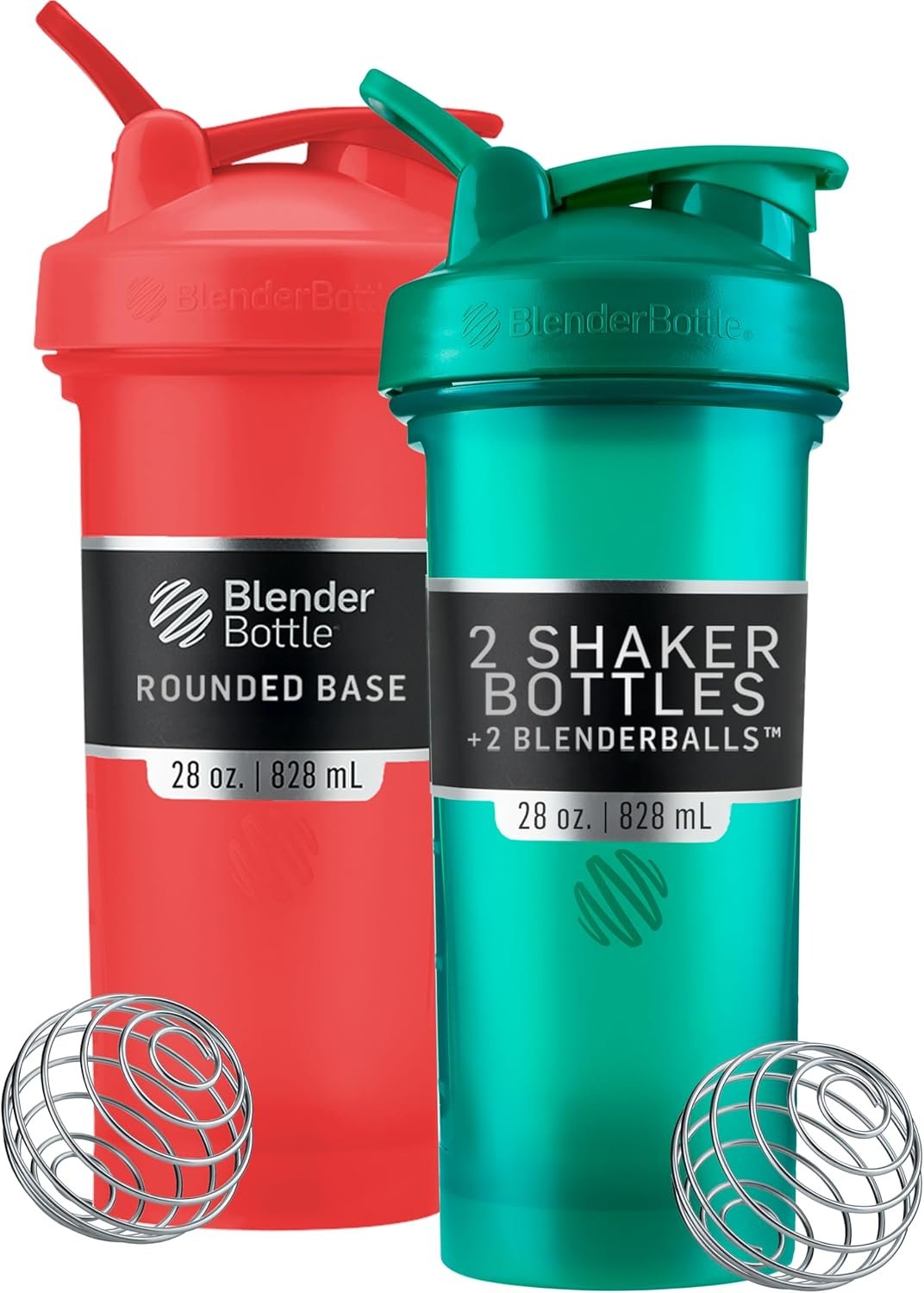 BlenderBottle Classic V2 Shaker Bottle Perfect for Protein Shakes and Pre Workout, 28-Ounce (2 Pack), Red, Green
