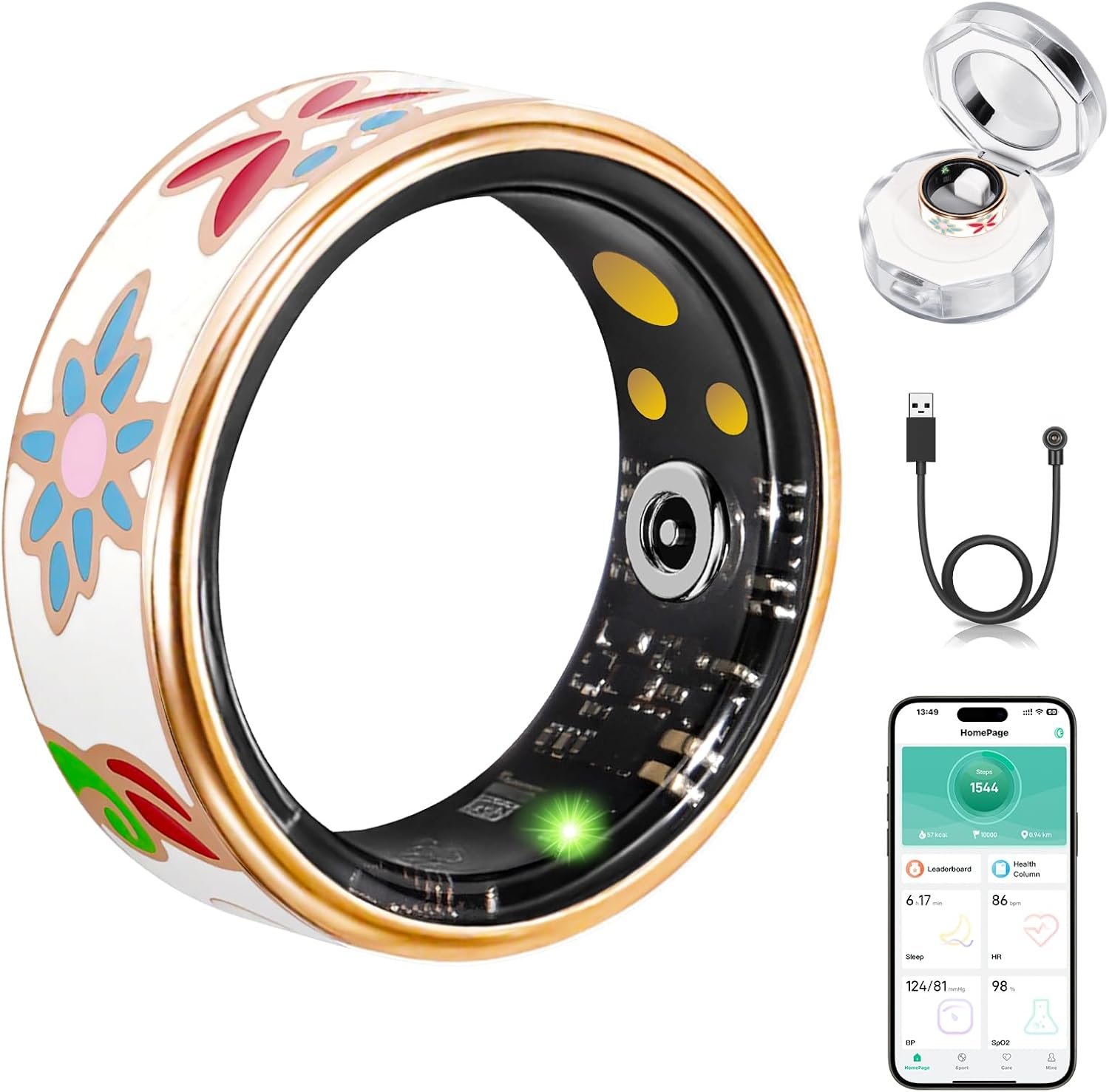 Smart Ring for Women and Men – IP68 Waterproof Health Tracker Ring with Heart Rate, Step Counting, Sleep Monitoring, No Subscription Fee for iPhone/Android, Enamel Rose Gold 9#