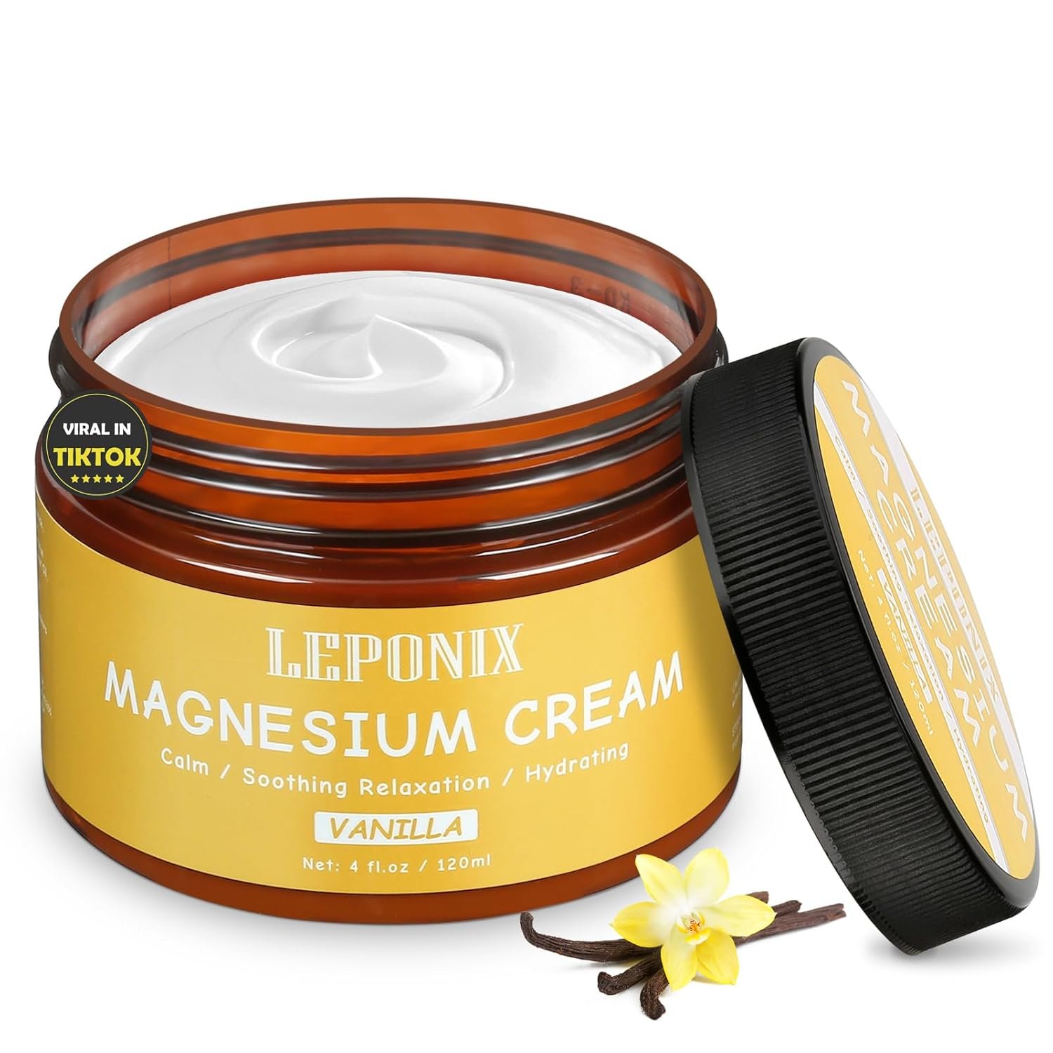 LEPONIX Magnesium Cream for Sleep & Muscle Recovery – Soothing Topical Magnesium Lotion for Leg Cramps, Joint Comfort, Pain Relief – Relaxing Magnesium Body Butter for Men Women Kids (120ml, Vanilla)