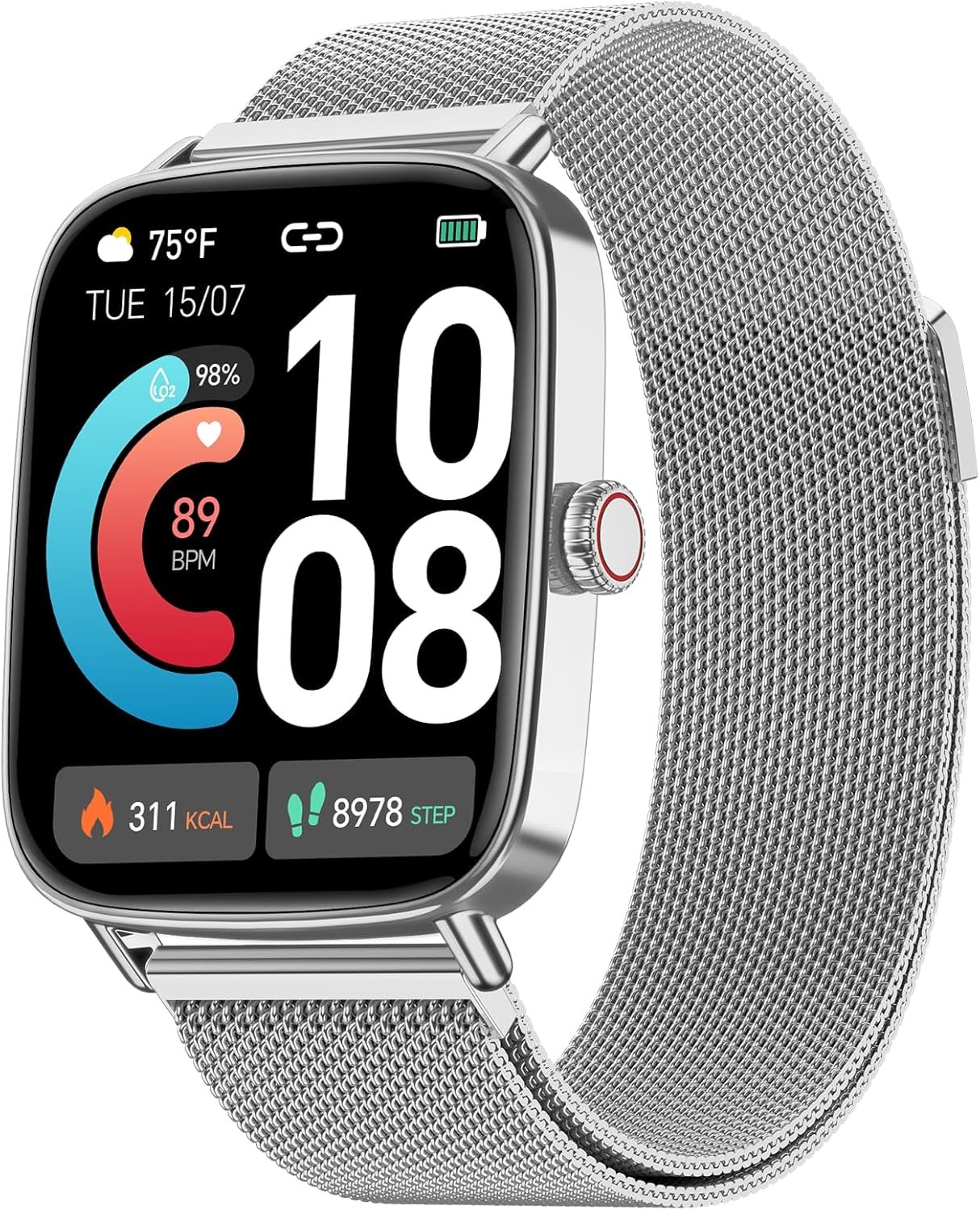 Smart Watch for Men Women, 1.85″ HD Smartwatch Compatible iPhone/Samsung/Android (Answer/Make Calls), 100+ Sport Modes Fitness Tracker with Heart Rate/Sleep/SpO2 Monitor, IP68 Waterproof, Metal Band