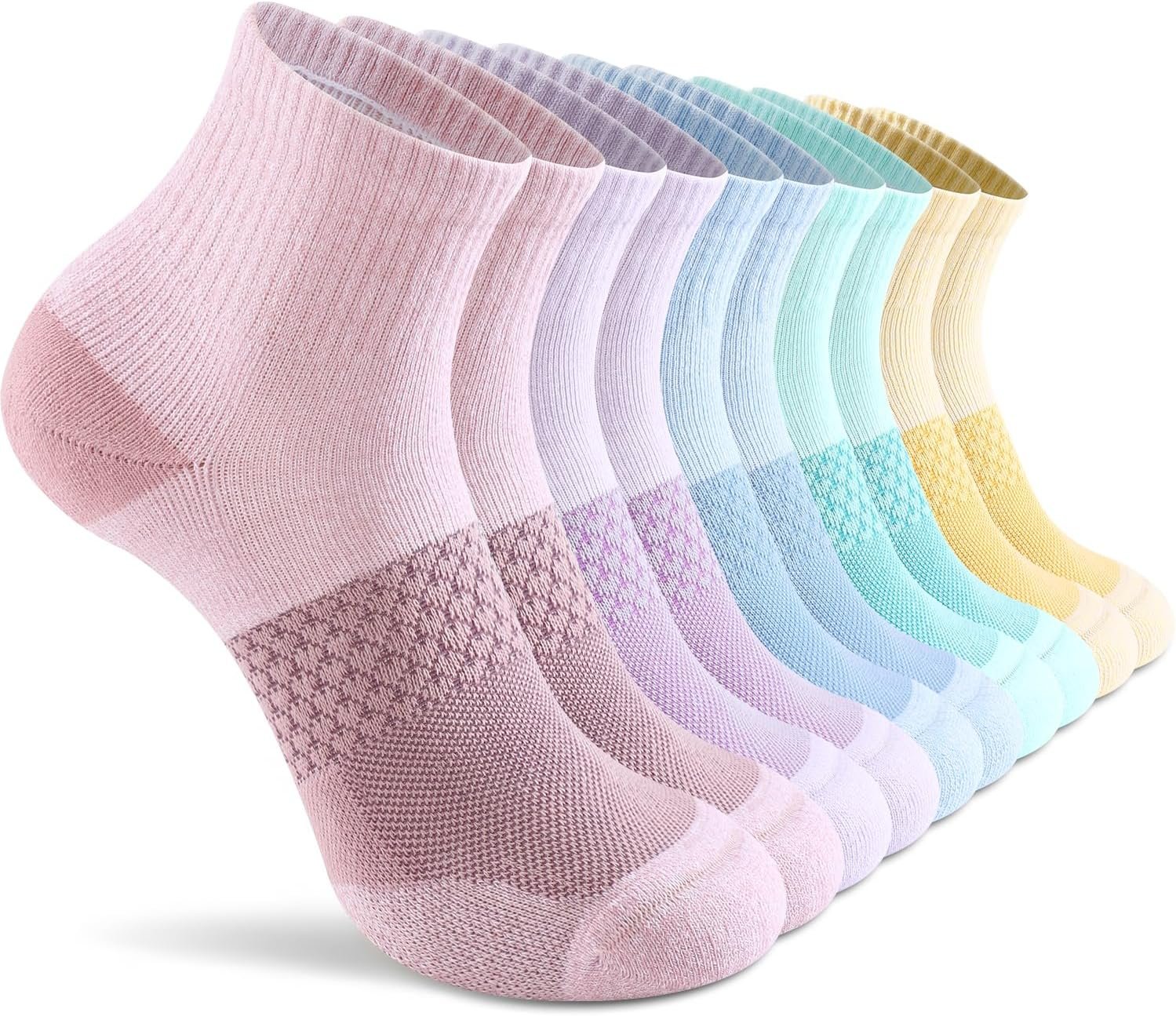 CS CELERSPORT 5 Pairs Women’s Ankle Socks Running Athletic Sport Socks with Cushion