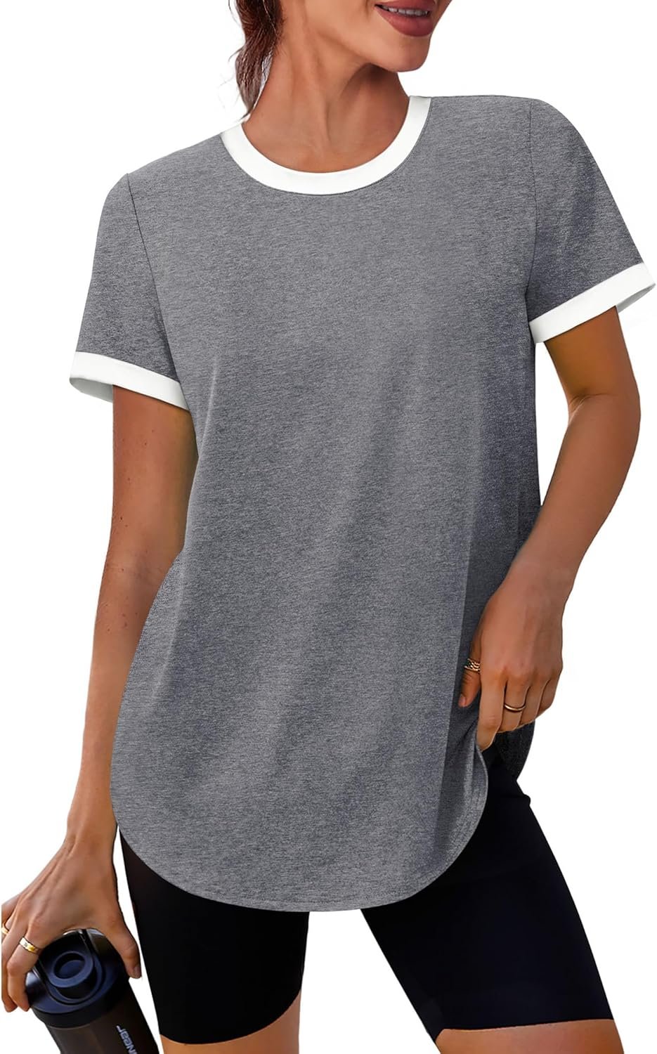 Womens Workout Tops Summer Short Sleeve Shirts Athletic Color Block Gym Clothes Outfits Sun Protection UPF 50+ T Shirts