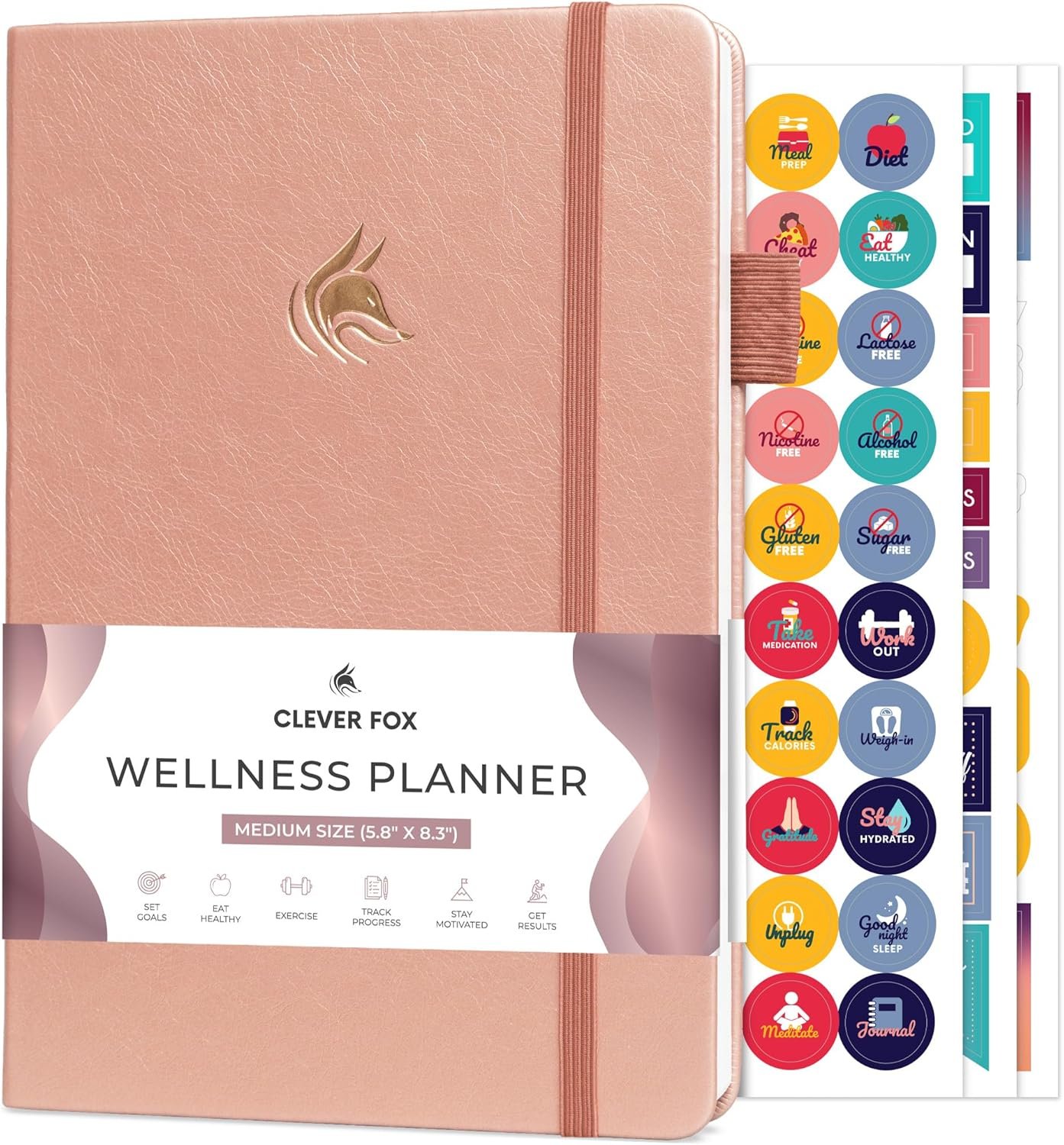 Clever Fox Wellness Planner – Weekly & Daily Health and Wellness Log, Food Journal & Meal Planner Diary for Calorie Counting, Notebook for Medical Condition Tracking, A5-Sized – Rose Gold